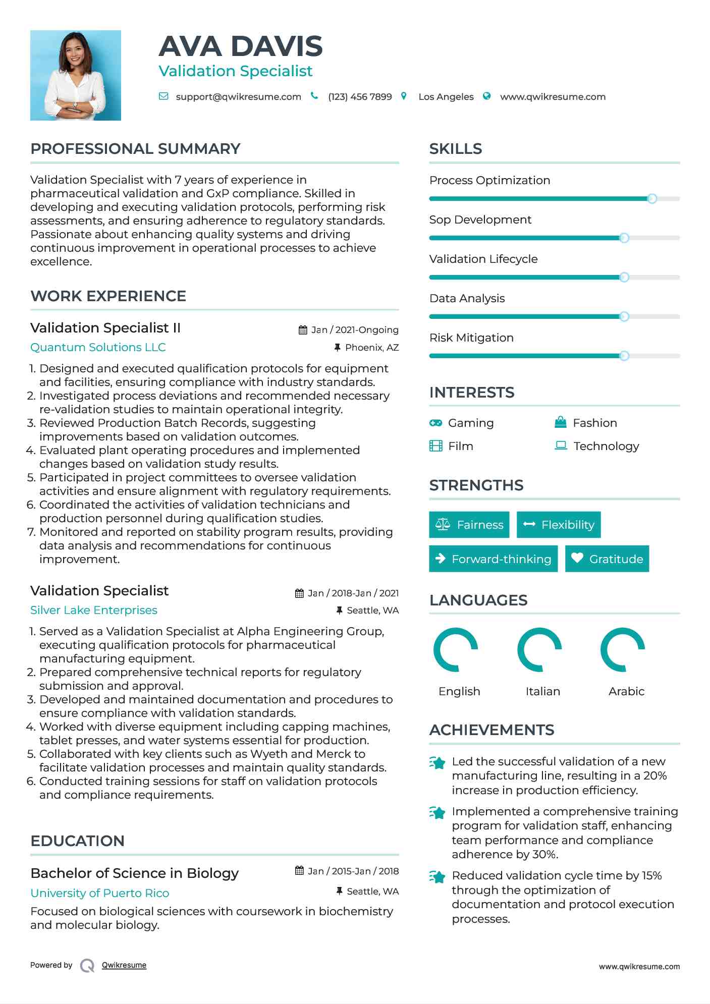 Validation Specialist II Resume Example