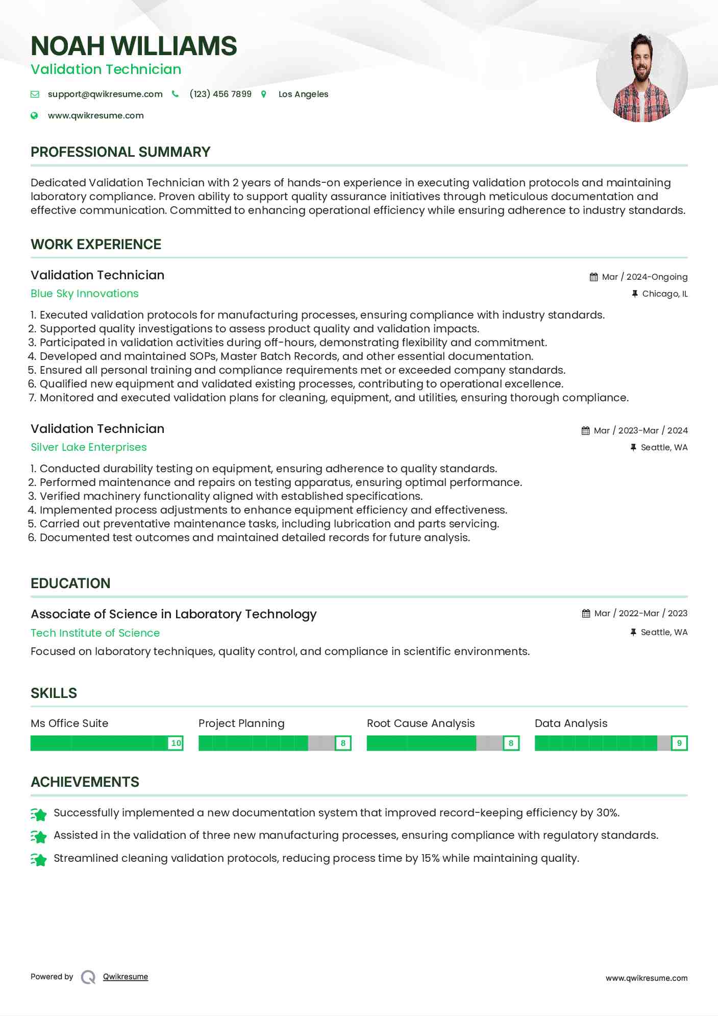 Validation Technician Resume Model