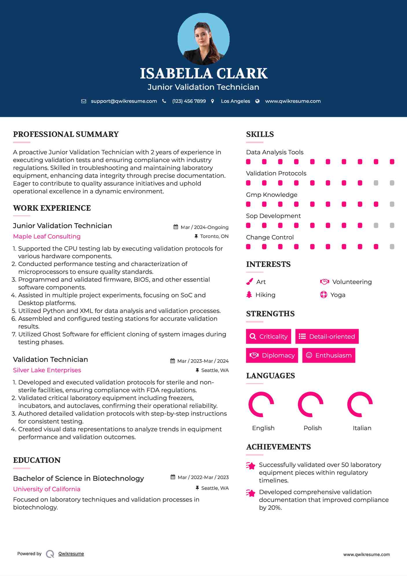 Validation Technician Resume Samples QwikResume