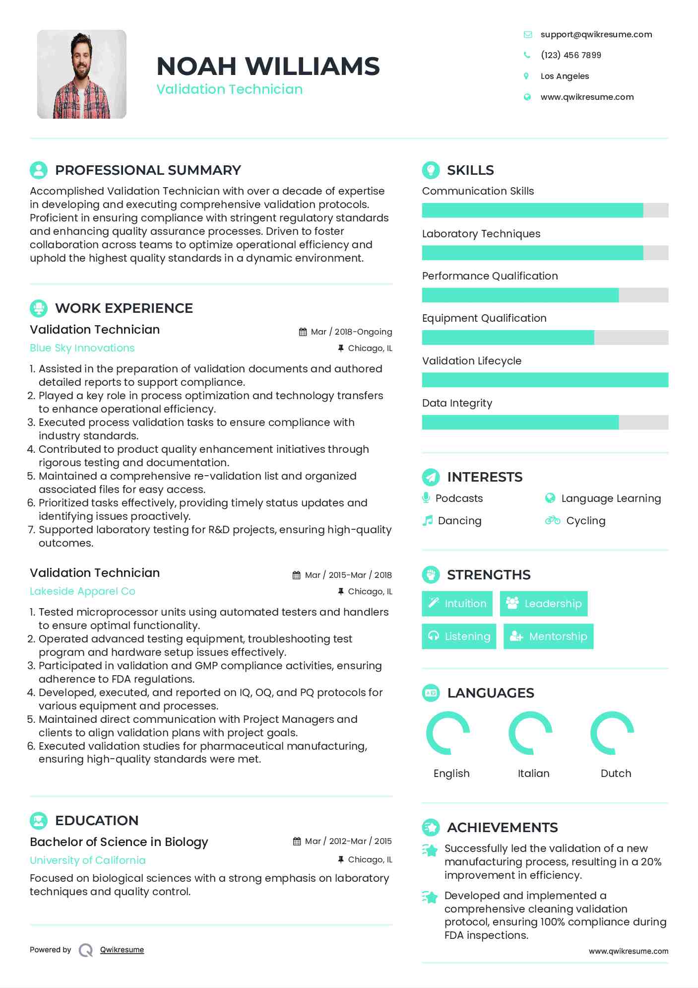 Validation Technician Resume Model