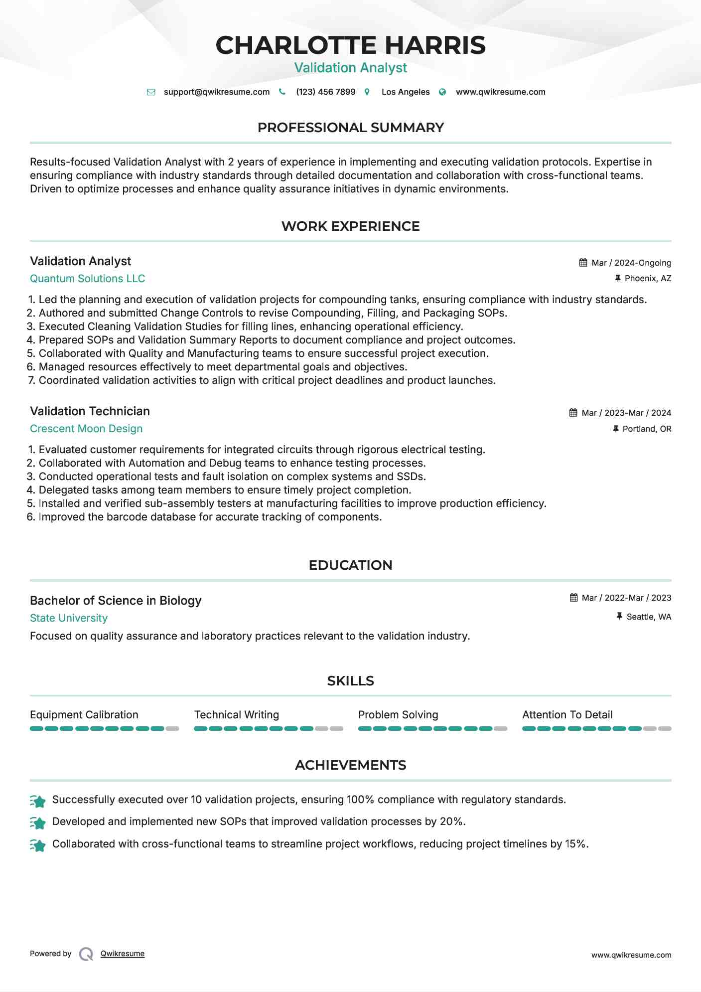Validation Technician Resume Samples QwikResume