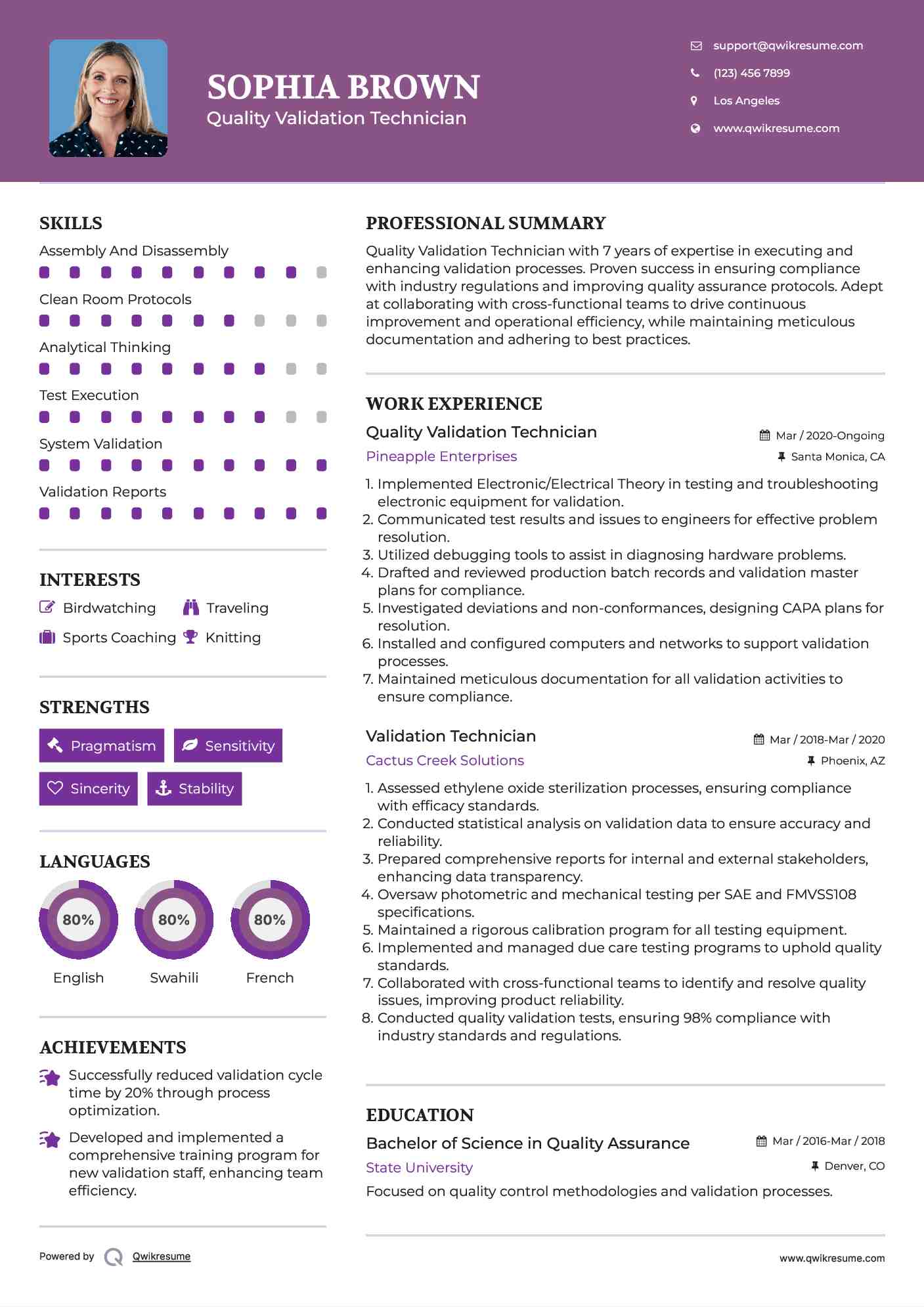 Quality Validation Technician Resume Format