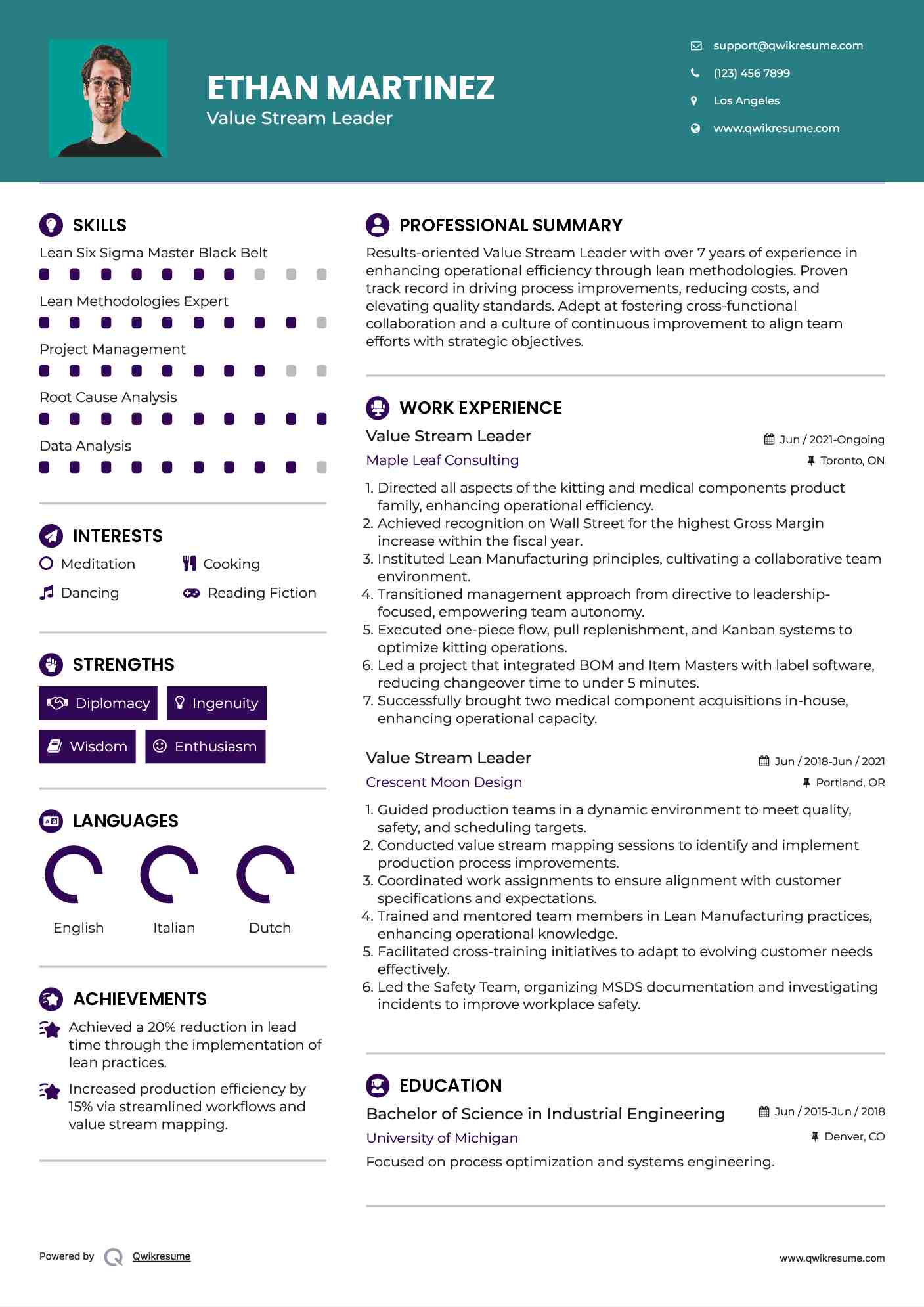 Value Stream Leader Resume Format