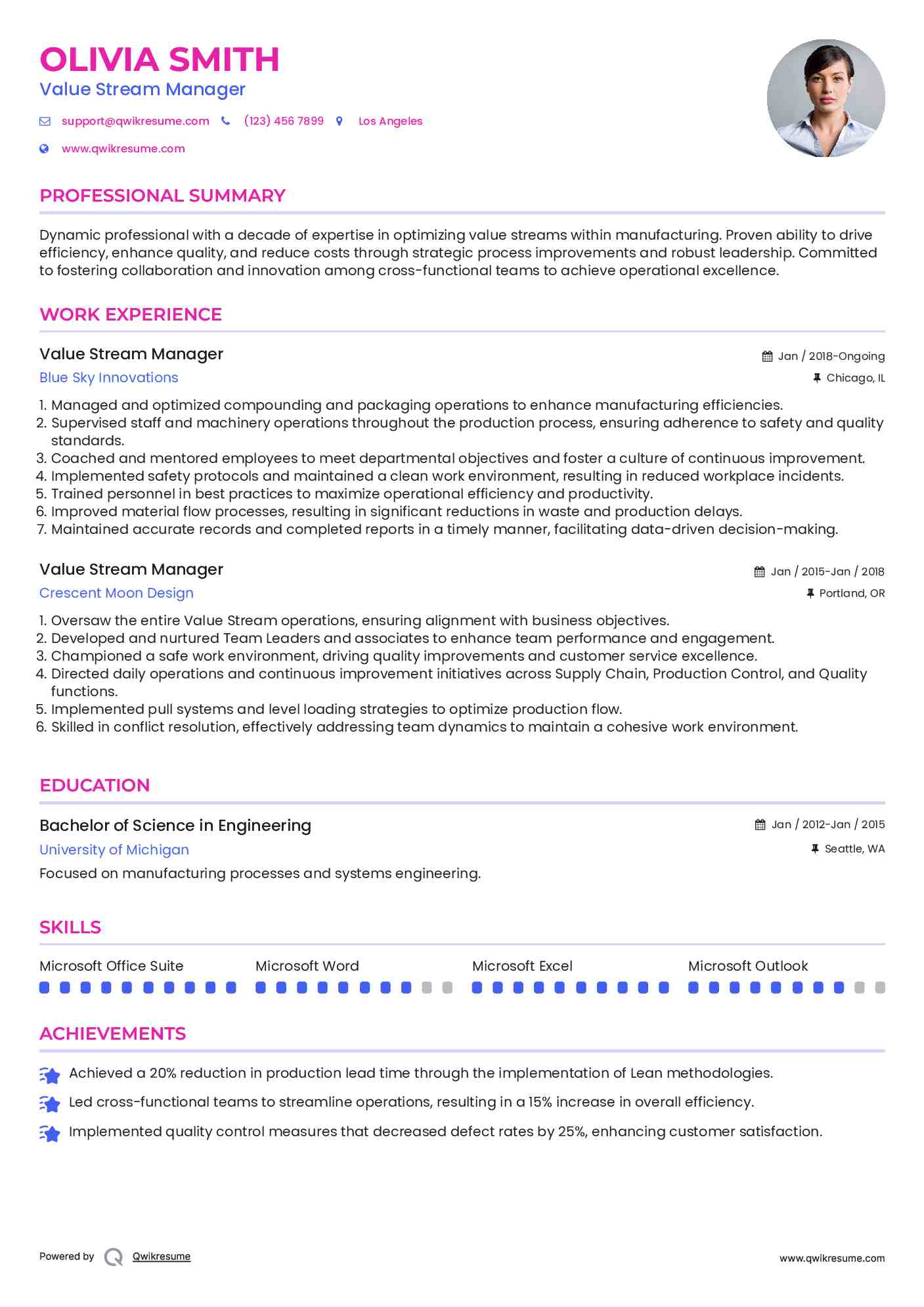 Value Stream Manager Resume Model