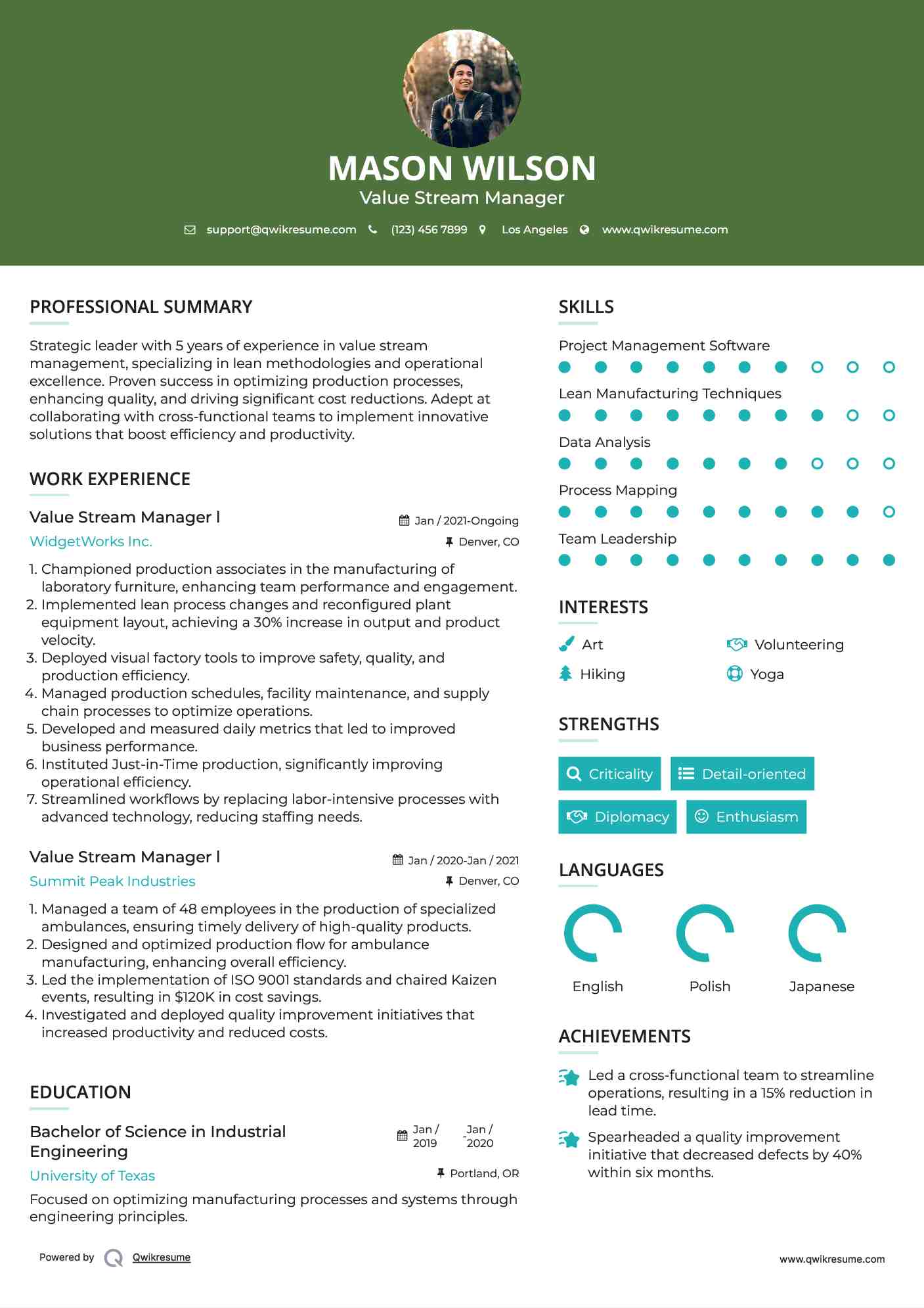 Value Stream Manager l Resume Sample