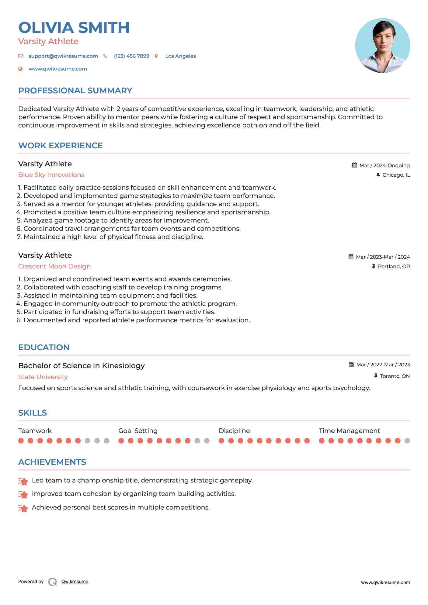 Varsity Athlete Resume Model