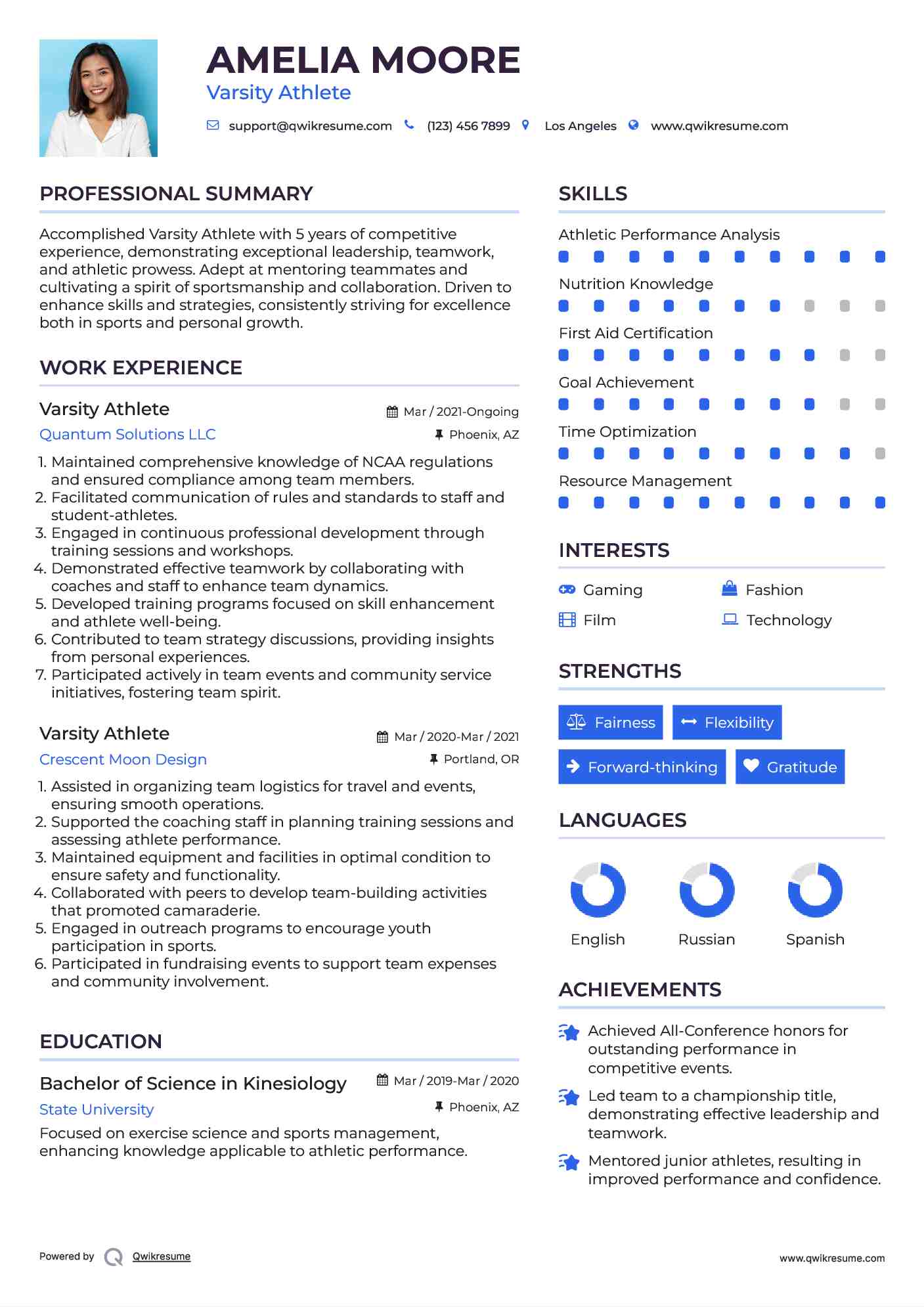 Varsity Athlete Resume Template