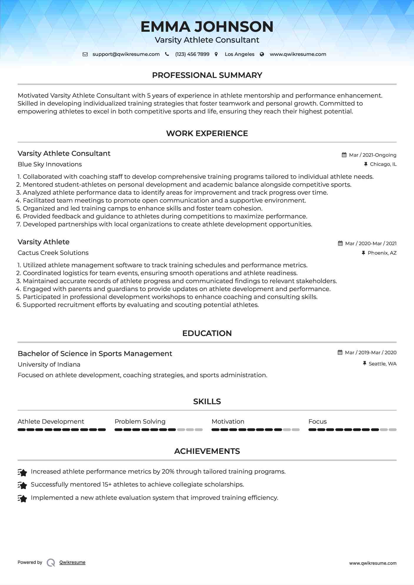 Varsity Athlete Consultant Resume Format