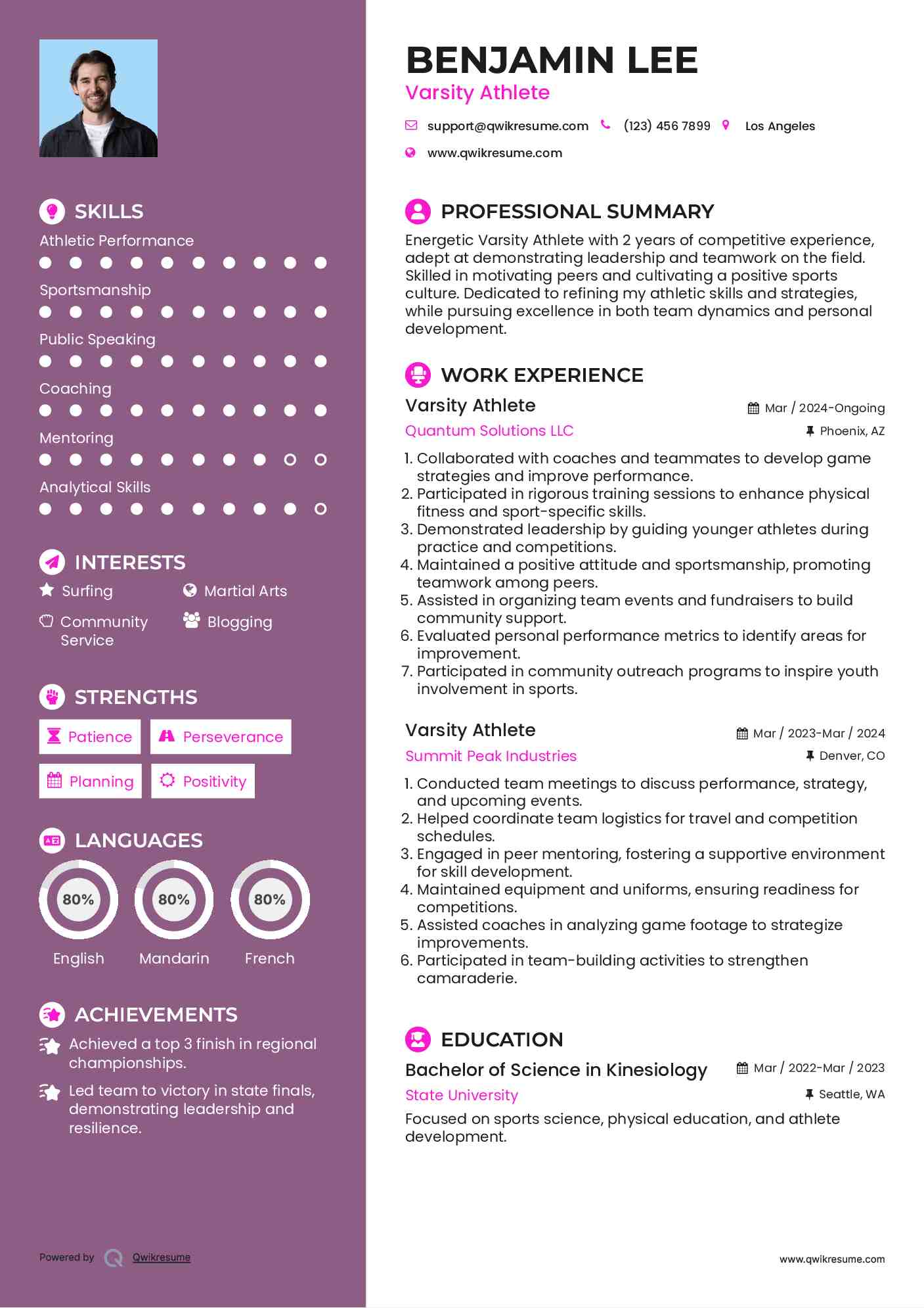 Varsity Athlete Resume Format