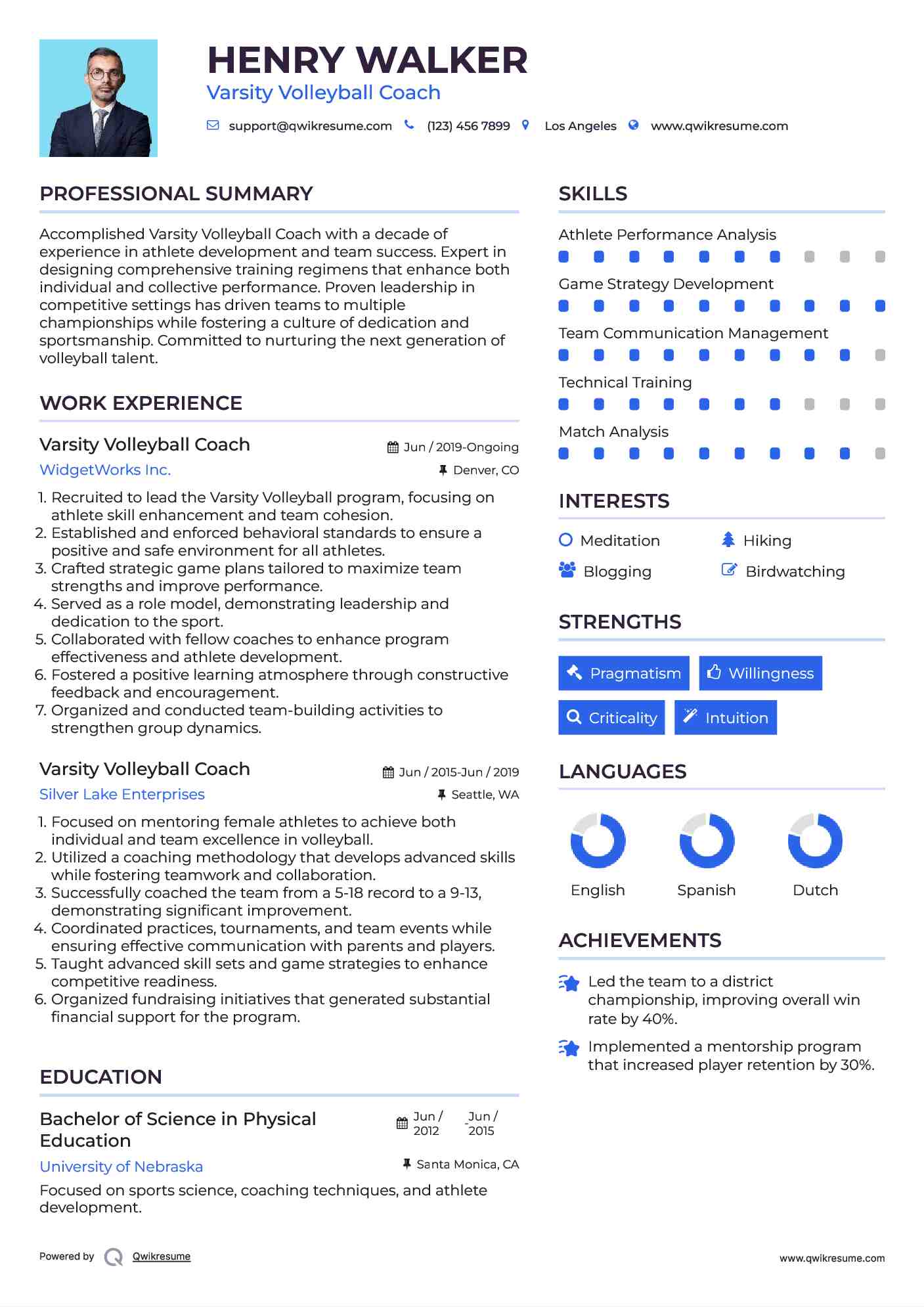 Varsity Volleyball Coach Resume Format
