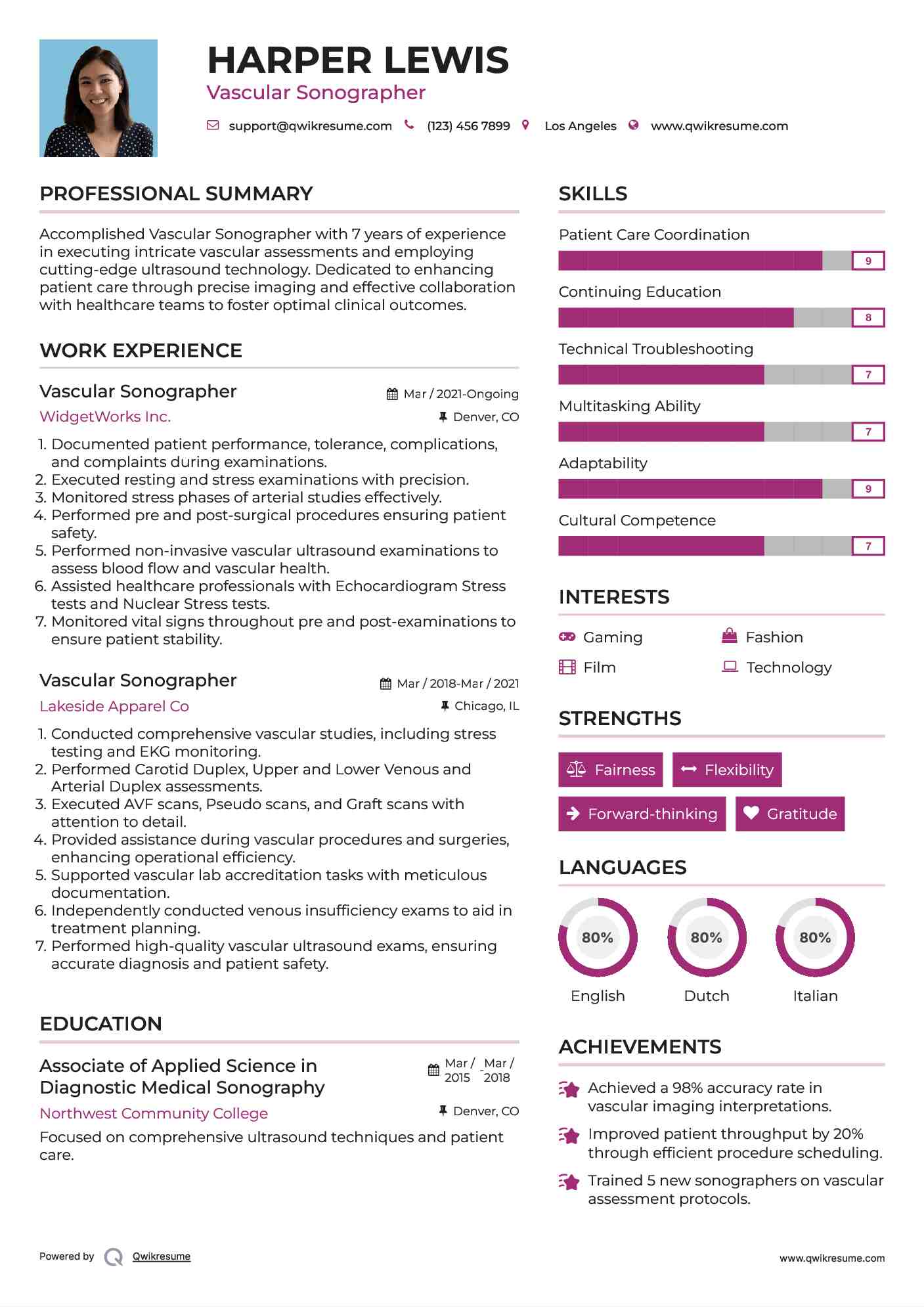 Vascular Sonographer Resume Format