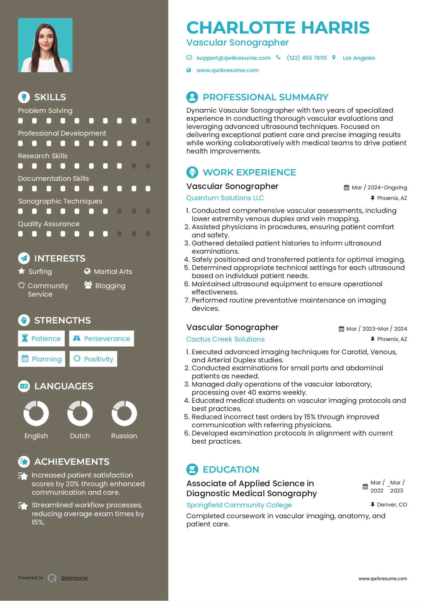 Vascular Sonographer Resume Template