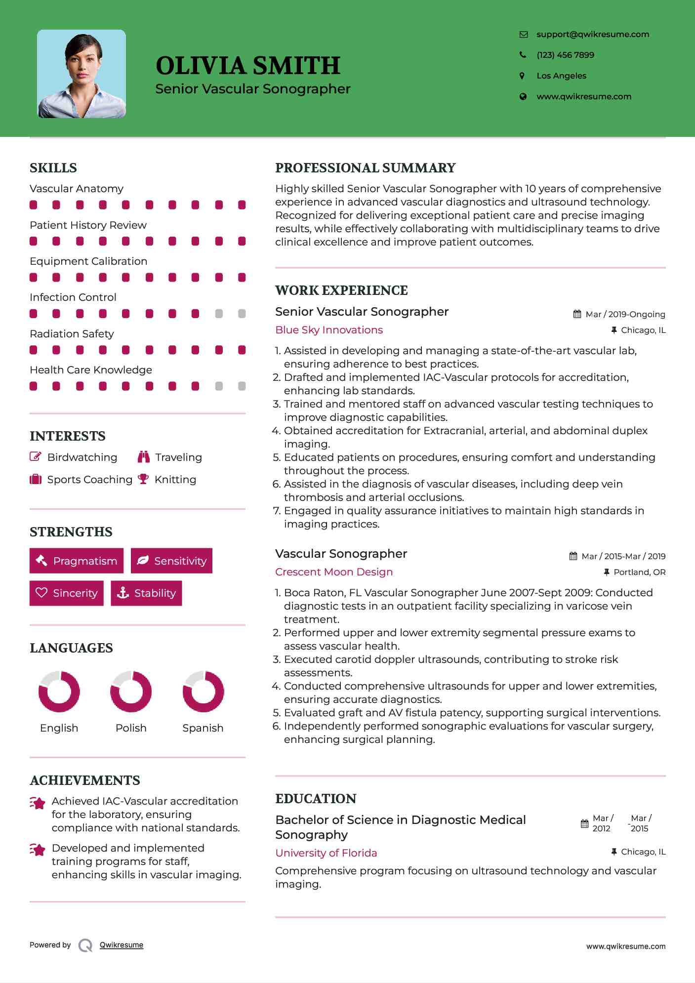 Senior Vascular Sonographer Resume Template