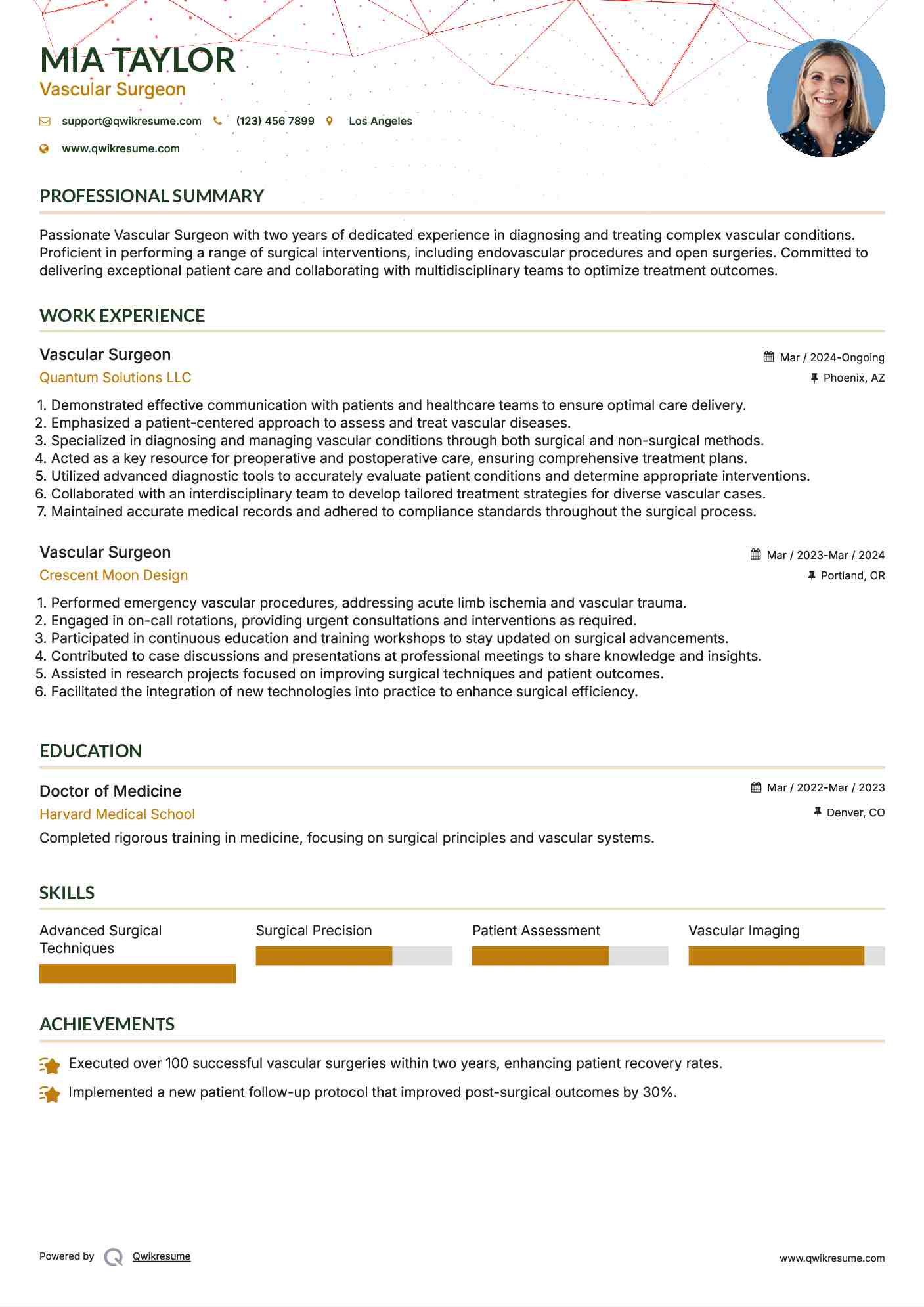 Vascular Surgeon Resume Sample
