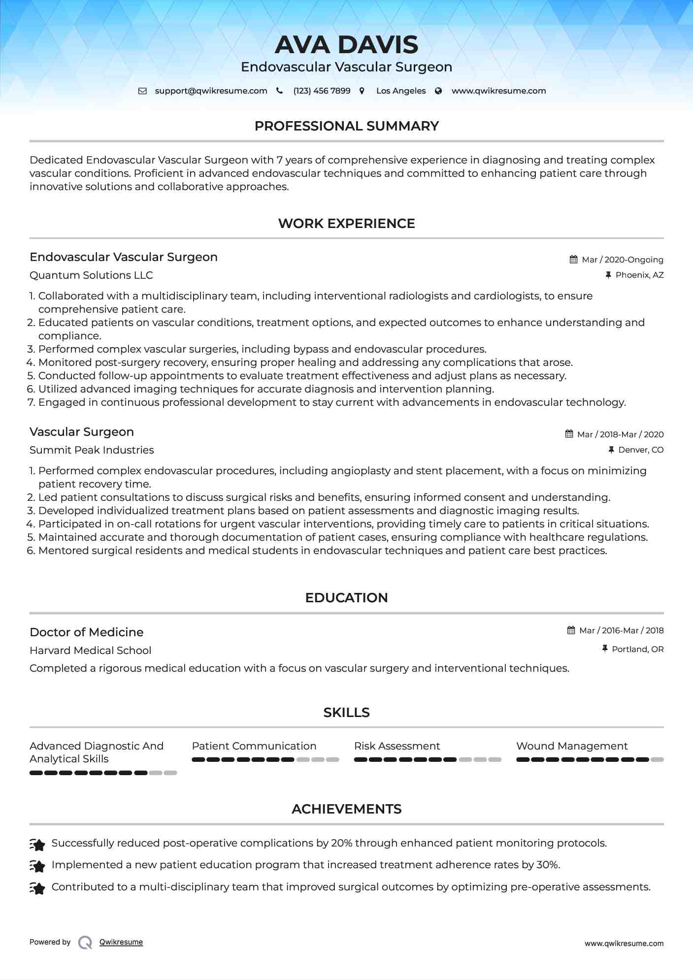 Endovascular Vascular Surgeon Resume Format