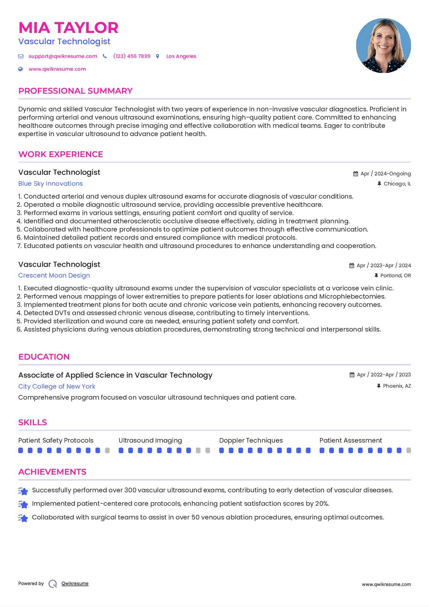 Vascular Technologist Resume Example