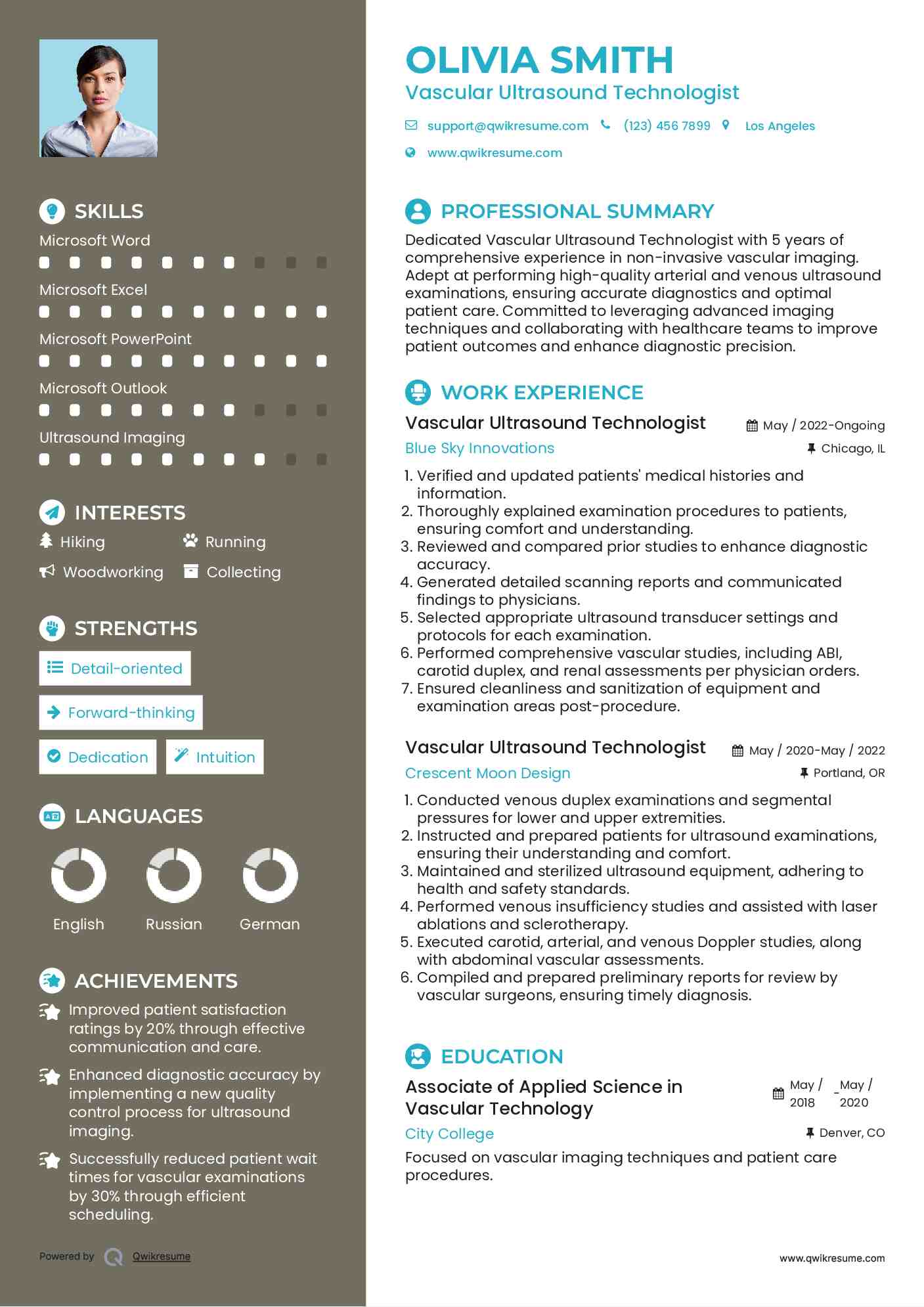 Vascular Ultrasound Technologist Resume Sample