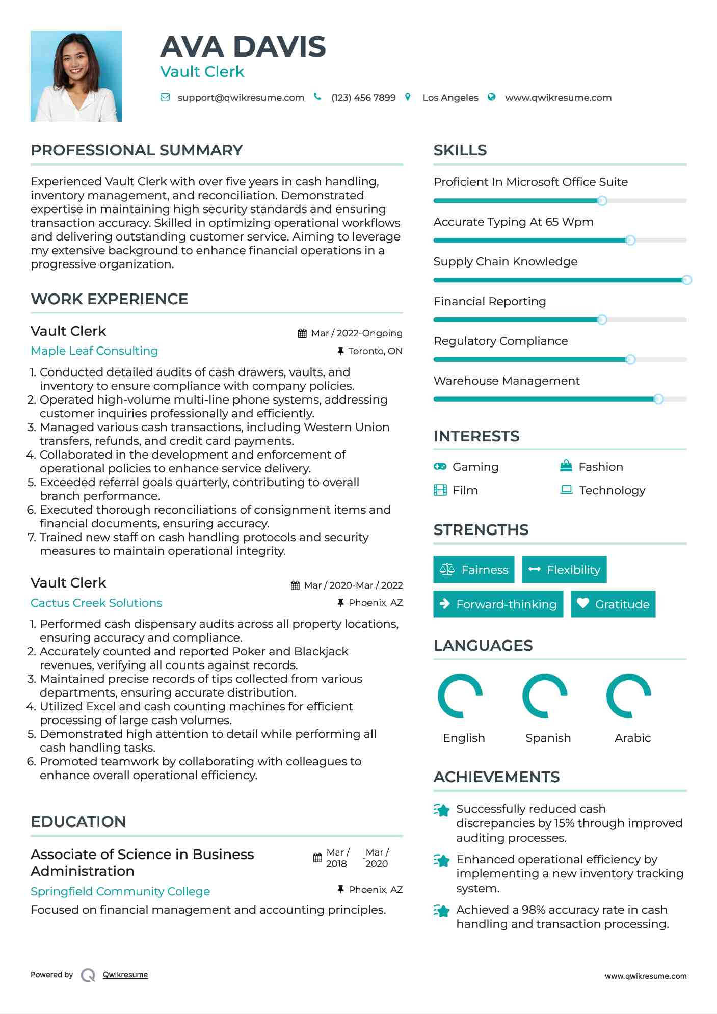 Vault Clerk Resume Sample