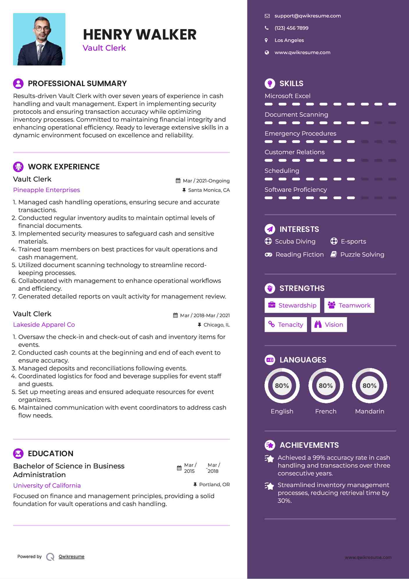 Vault Clerk Resume Example