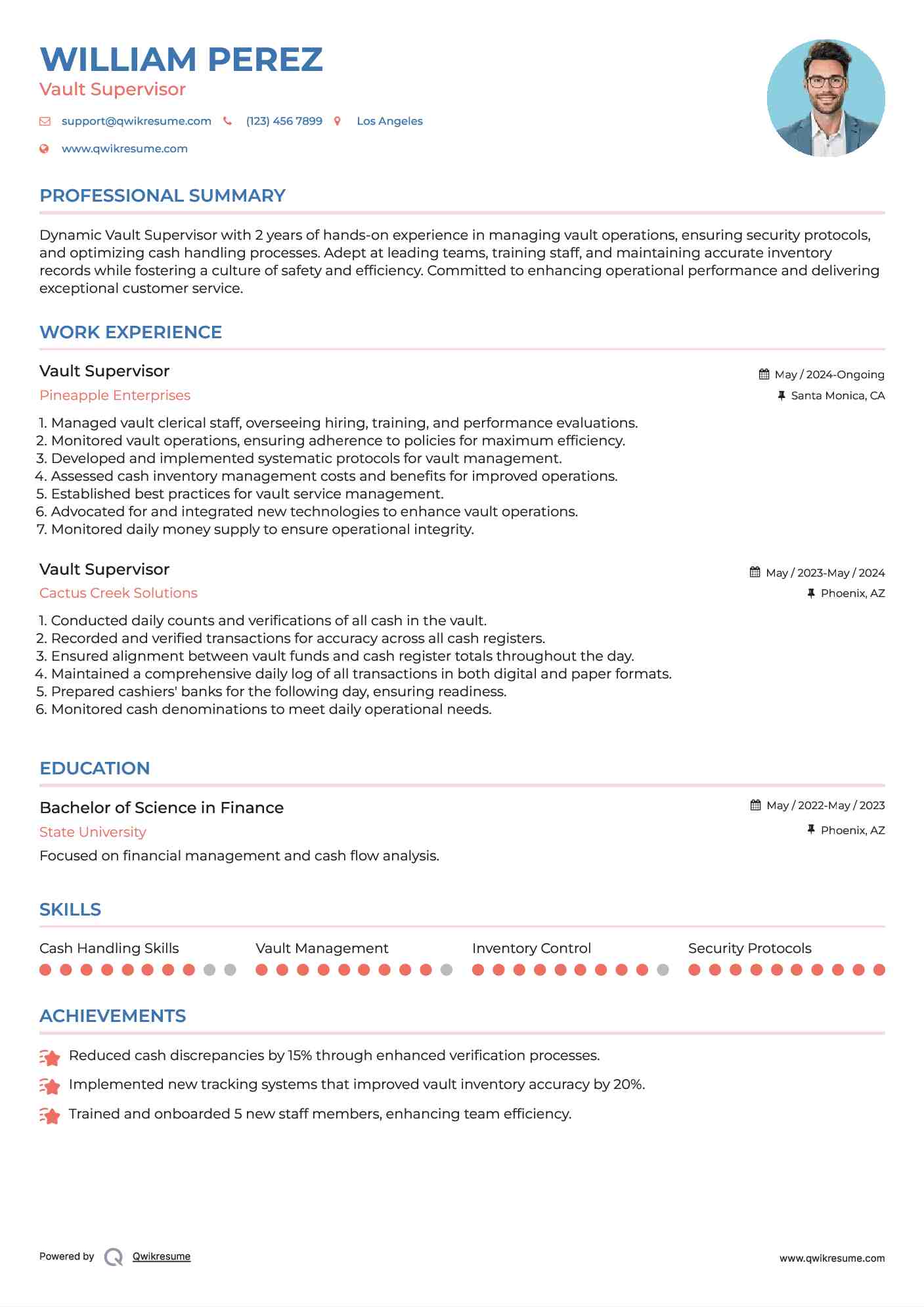 Vault Supervisor Resume Example