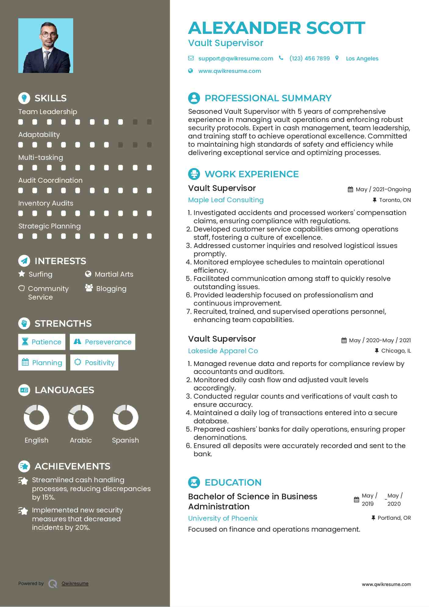 Vault Supervisor Resume Example