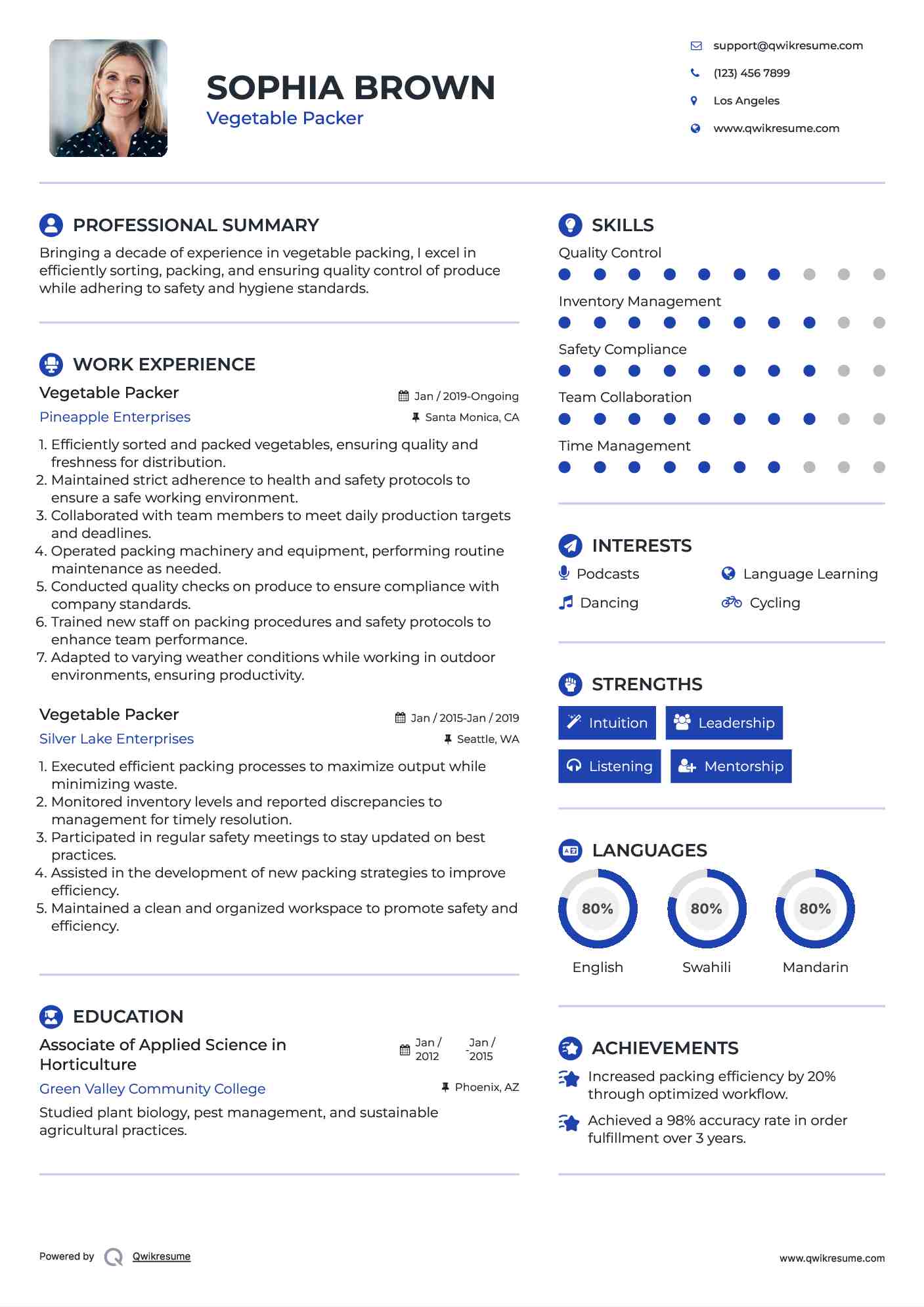 Vegetable Packer Resume Sample