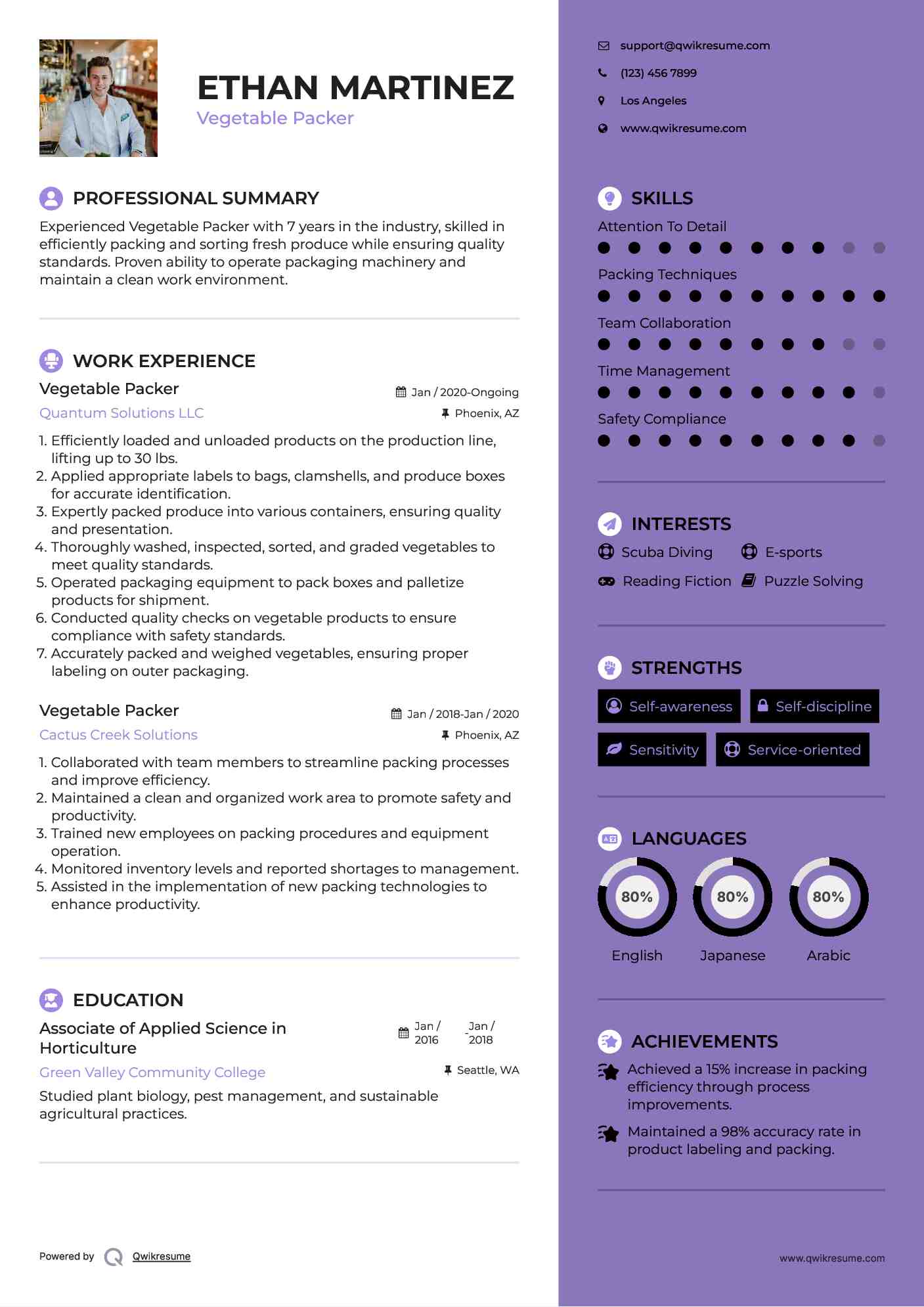 Vegetable Packer Resume Example