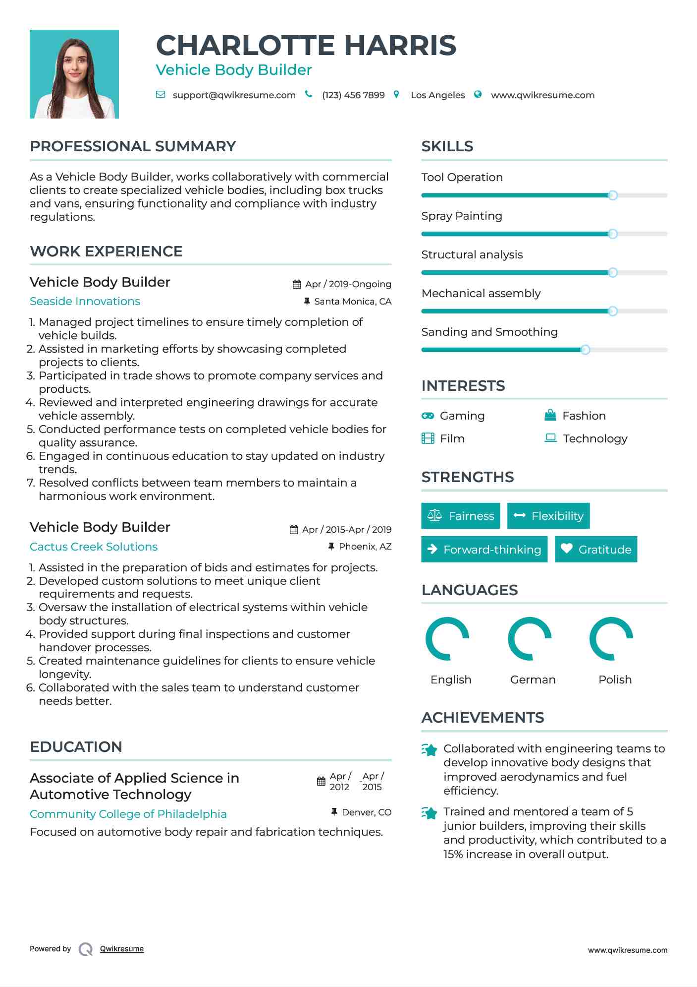 Vehicle Body Builder Resume Example