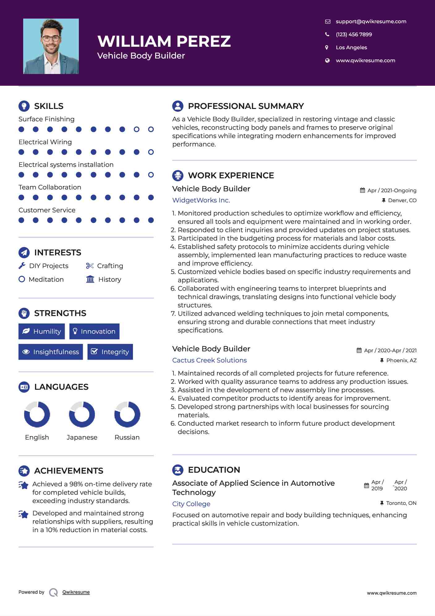 Vehicle Body Builder Resume Sample