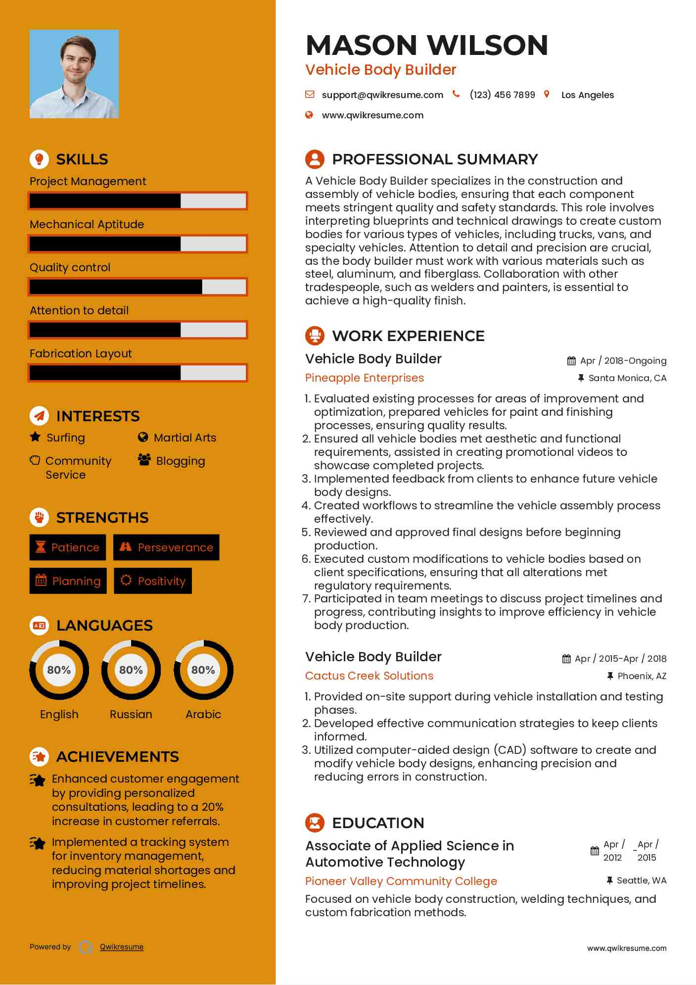 Vehicle Body Builder Resume Template