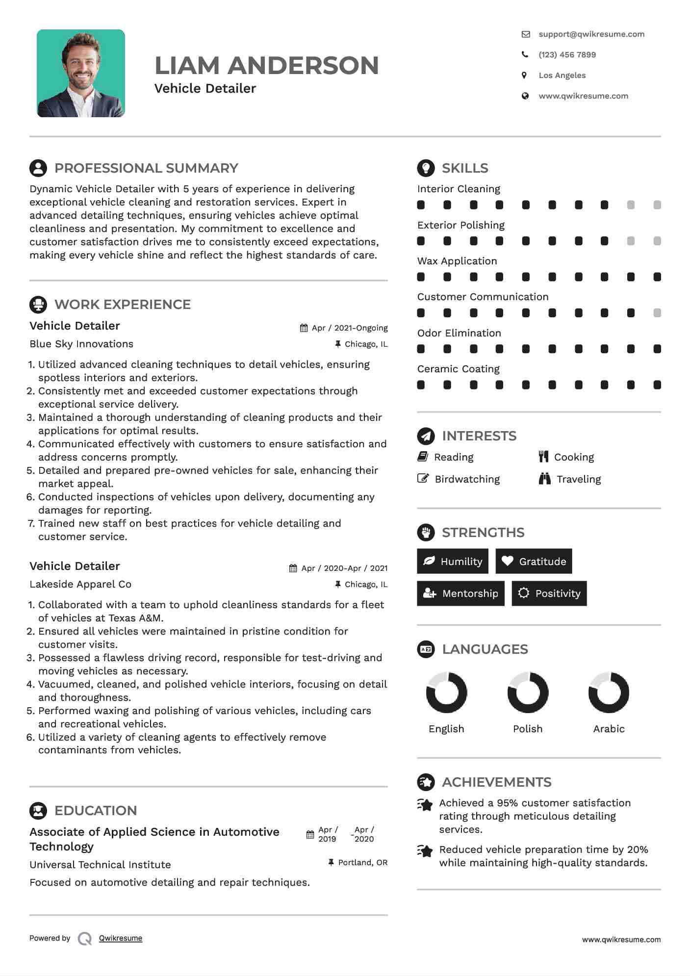 Vehicle Detailer Resume Format