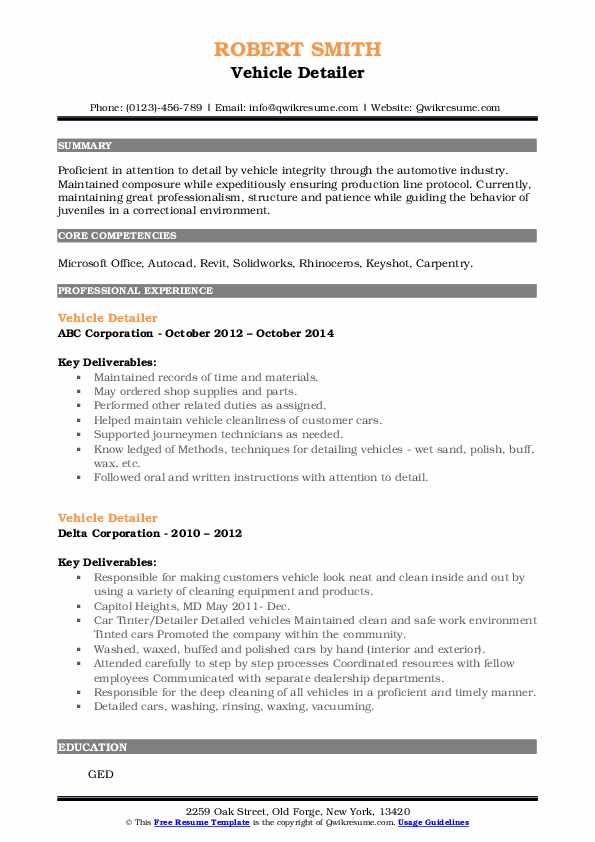 Vehicle Detailer Resume Samples - Vehicle Detailer 1659941341 Pdf 