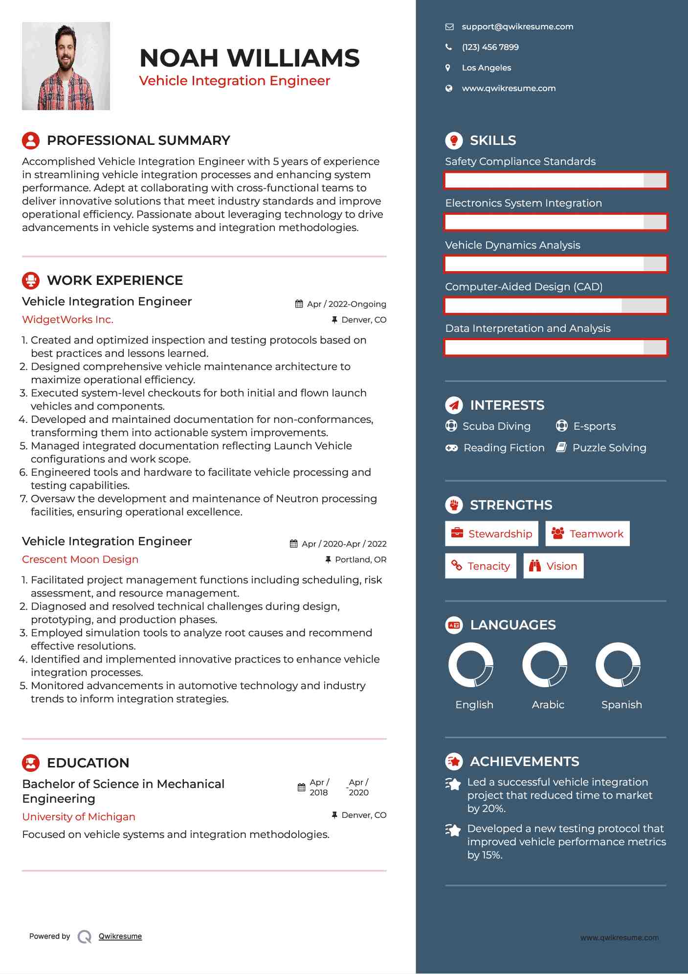 Vehicle Integration Engineer Resume Format