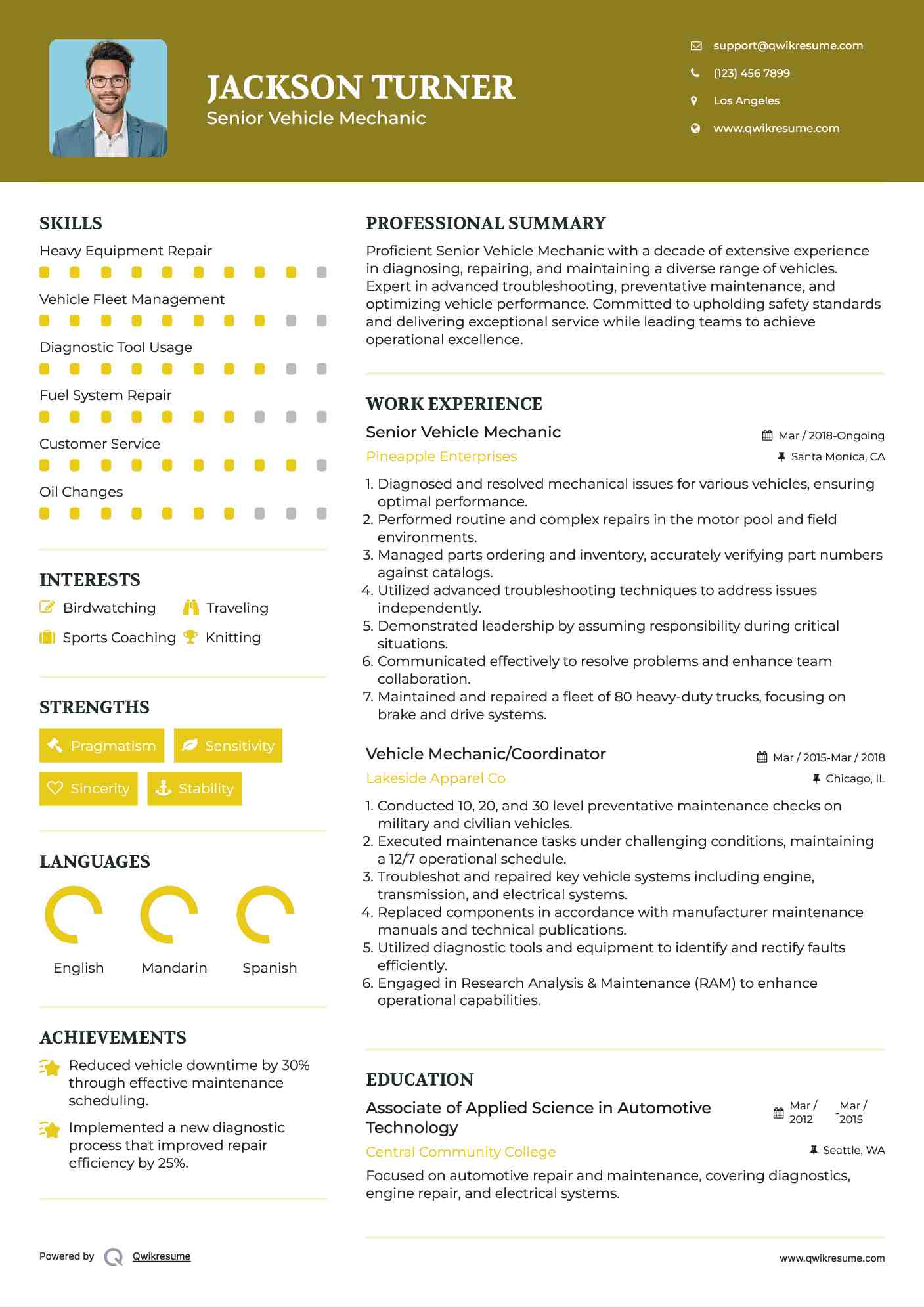 10 Vehicle Mechanic Resume Samples - Vehicle Mechanic 1579076561 Pdf