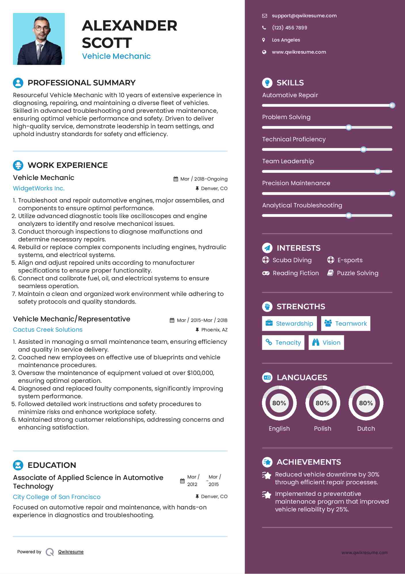 10 Vehicle Mechanic Resume Samples - Vehicle Mechanic 1579076695 Pdf