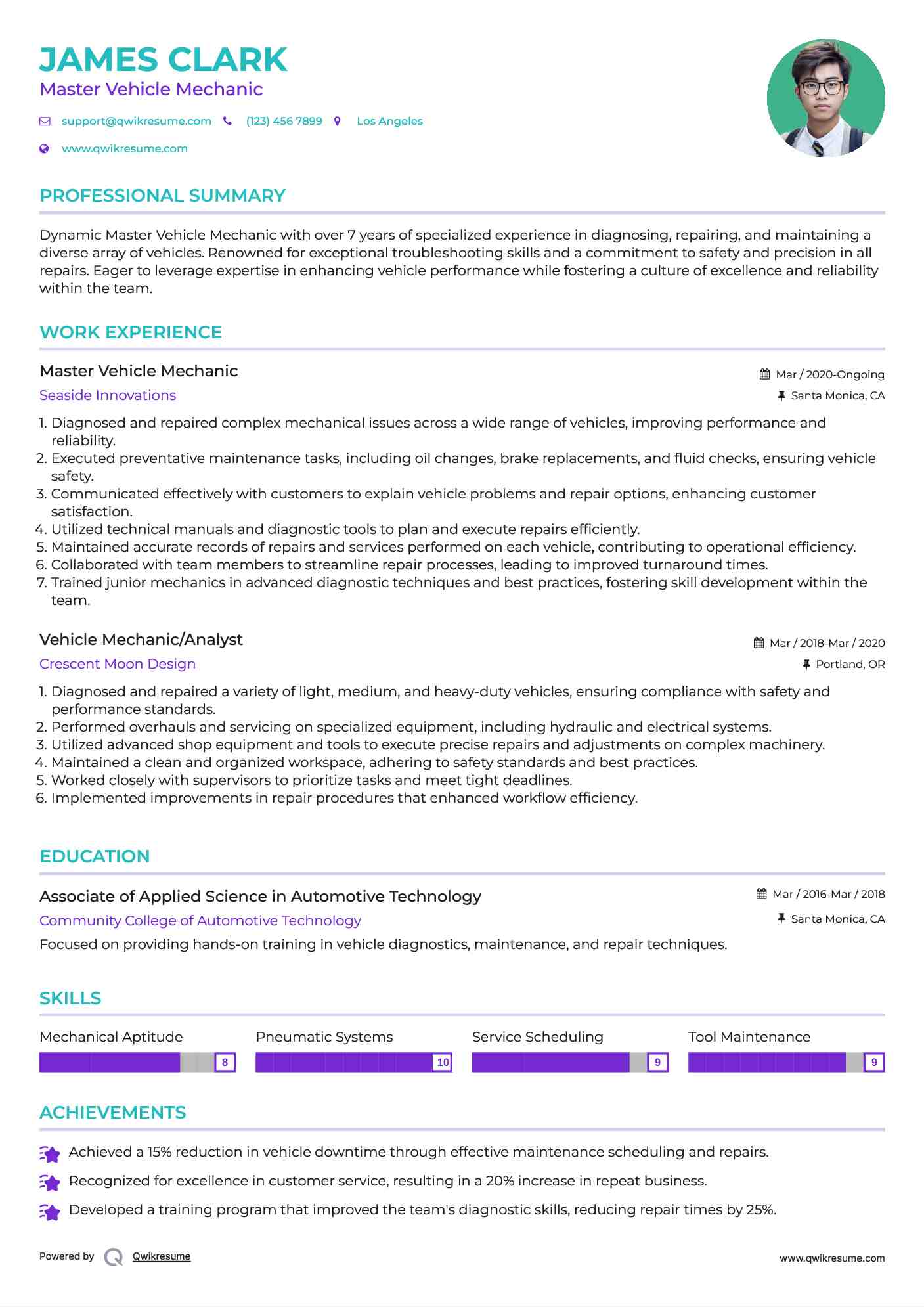 Master Vehicle Mechanic Resume Model