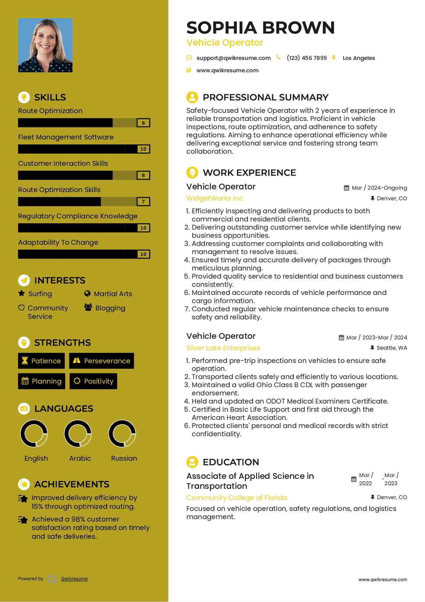 Vehicle Operator Resume Example