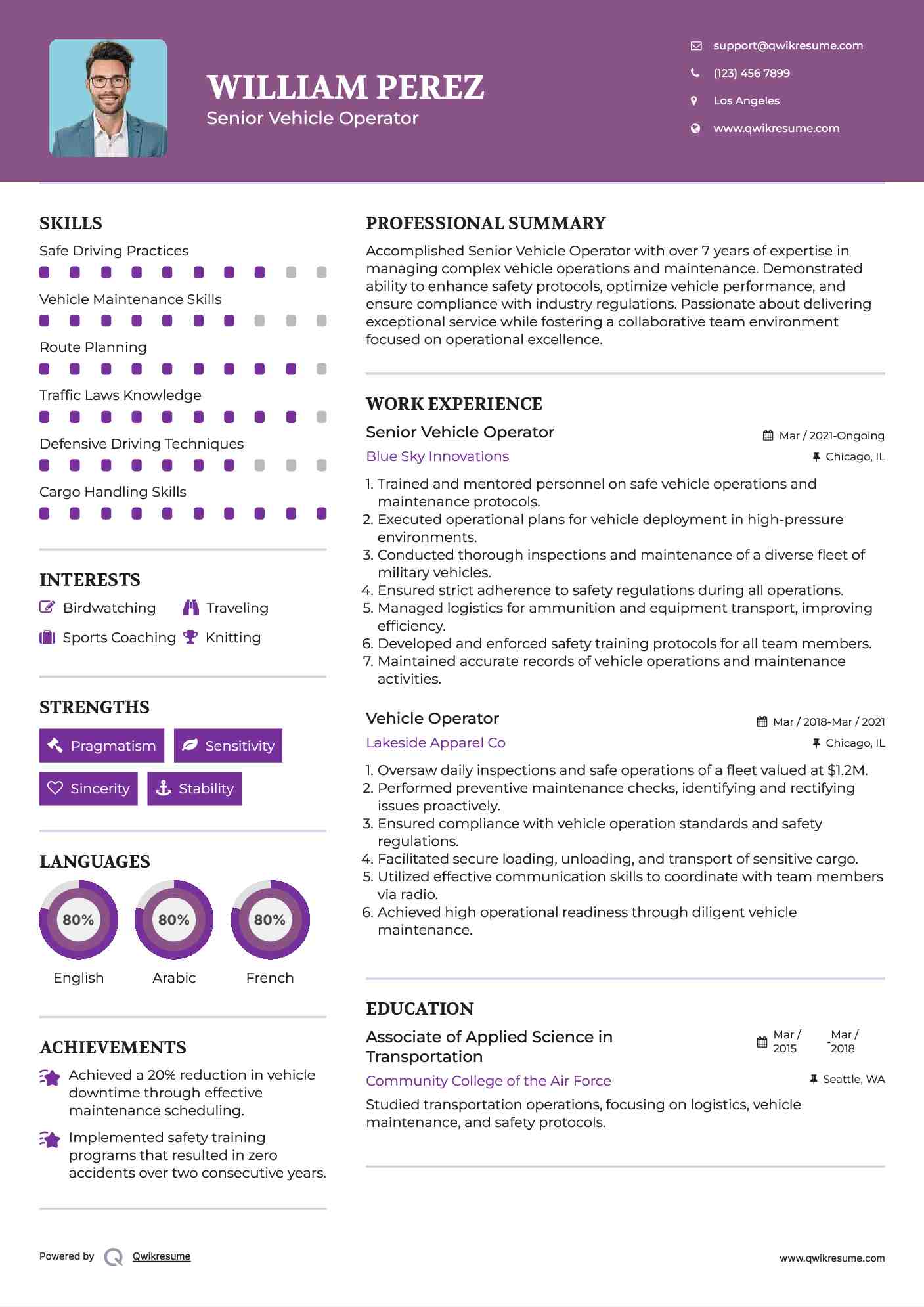 Senior Vehicle Operator Resume Format