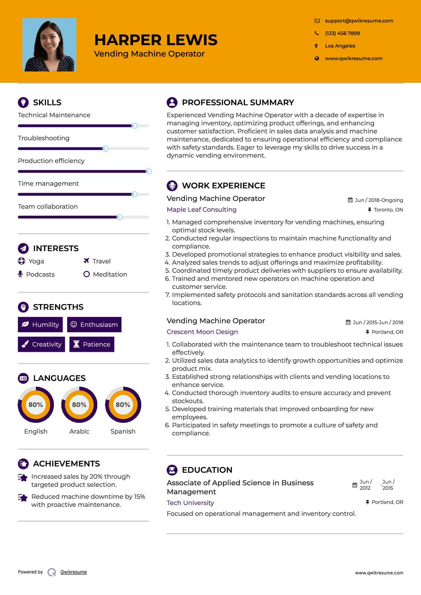 Vending Machine Operator Resume Format