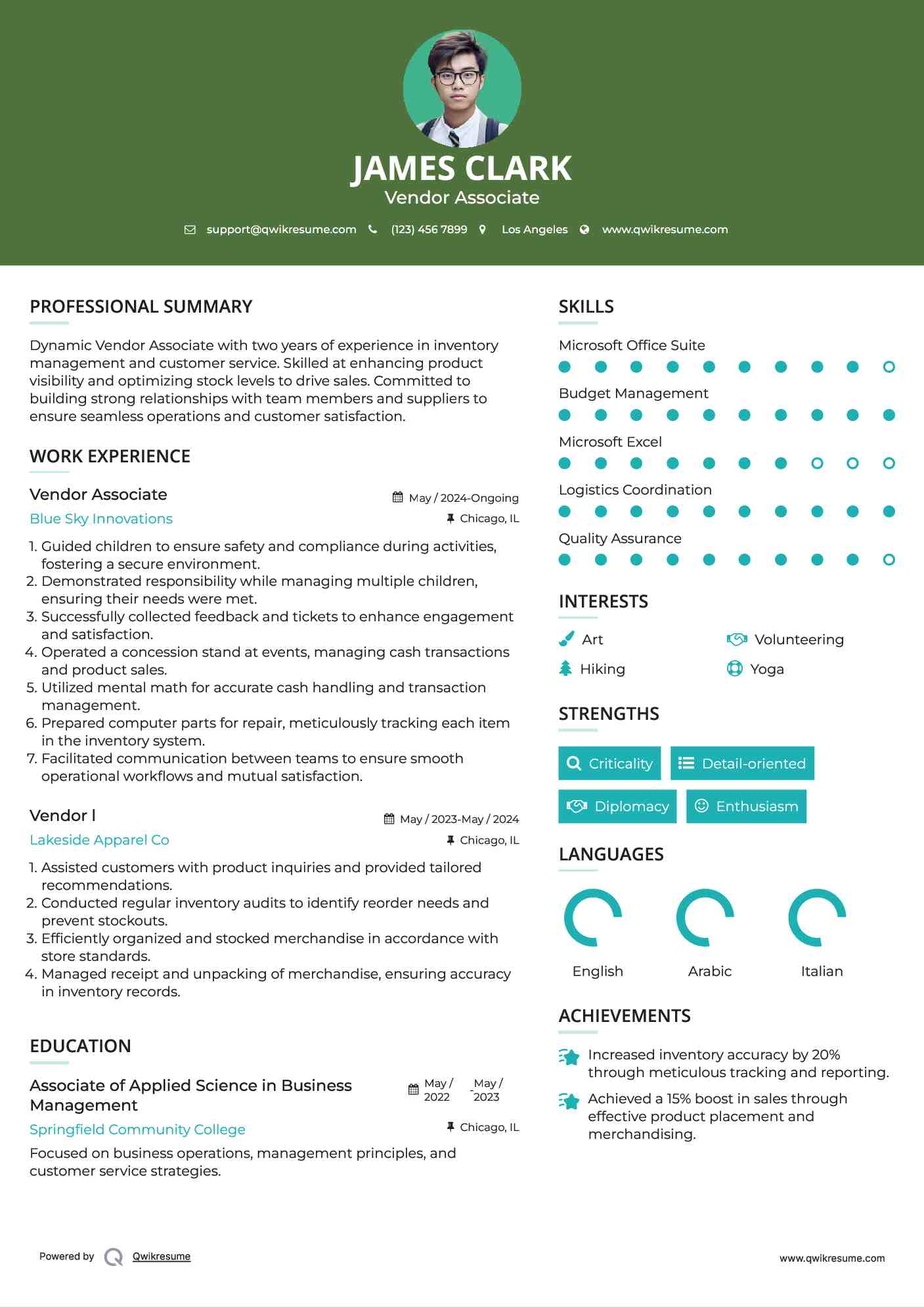 Vendor Associate Resume Template