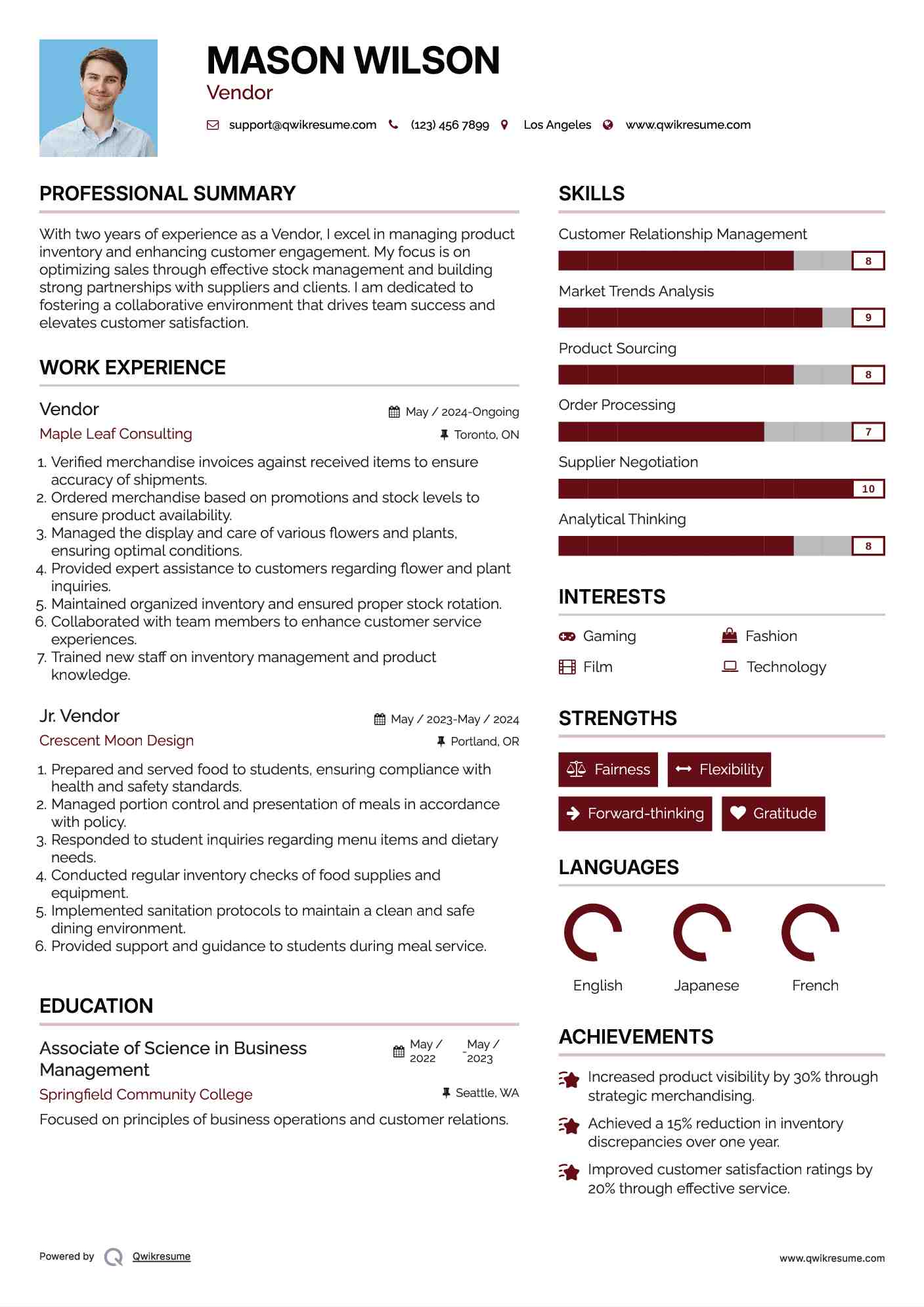 Vendor Resume Model