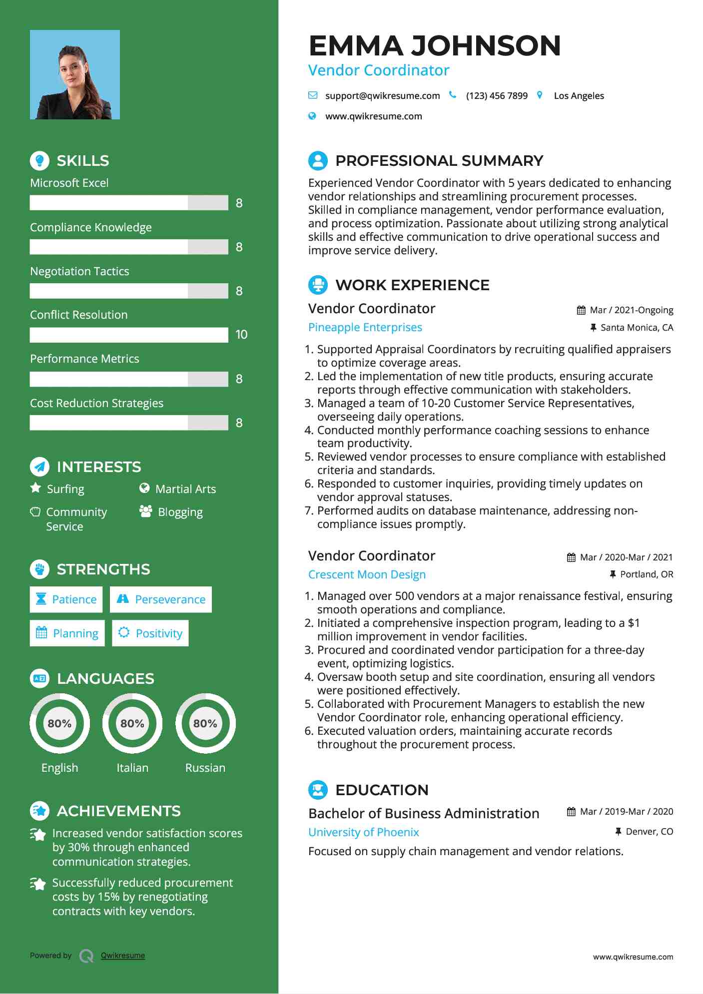 Vendor Coordinator Resume Model