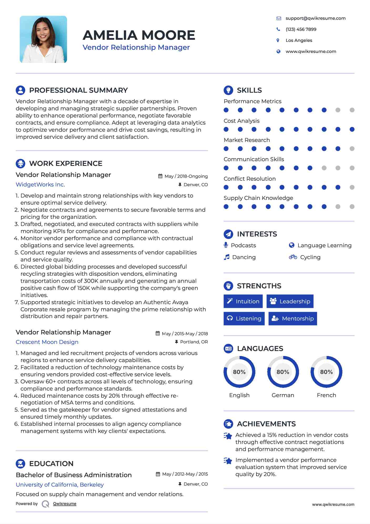 Vendor Relationship Manager Resume Template