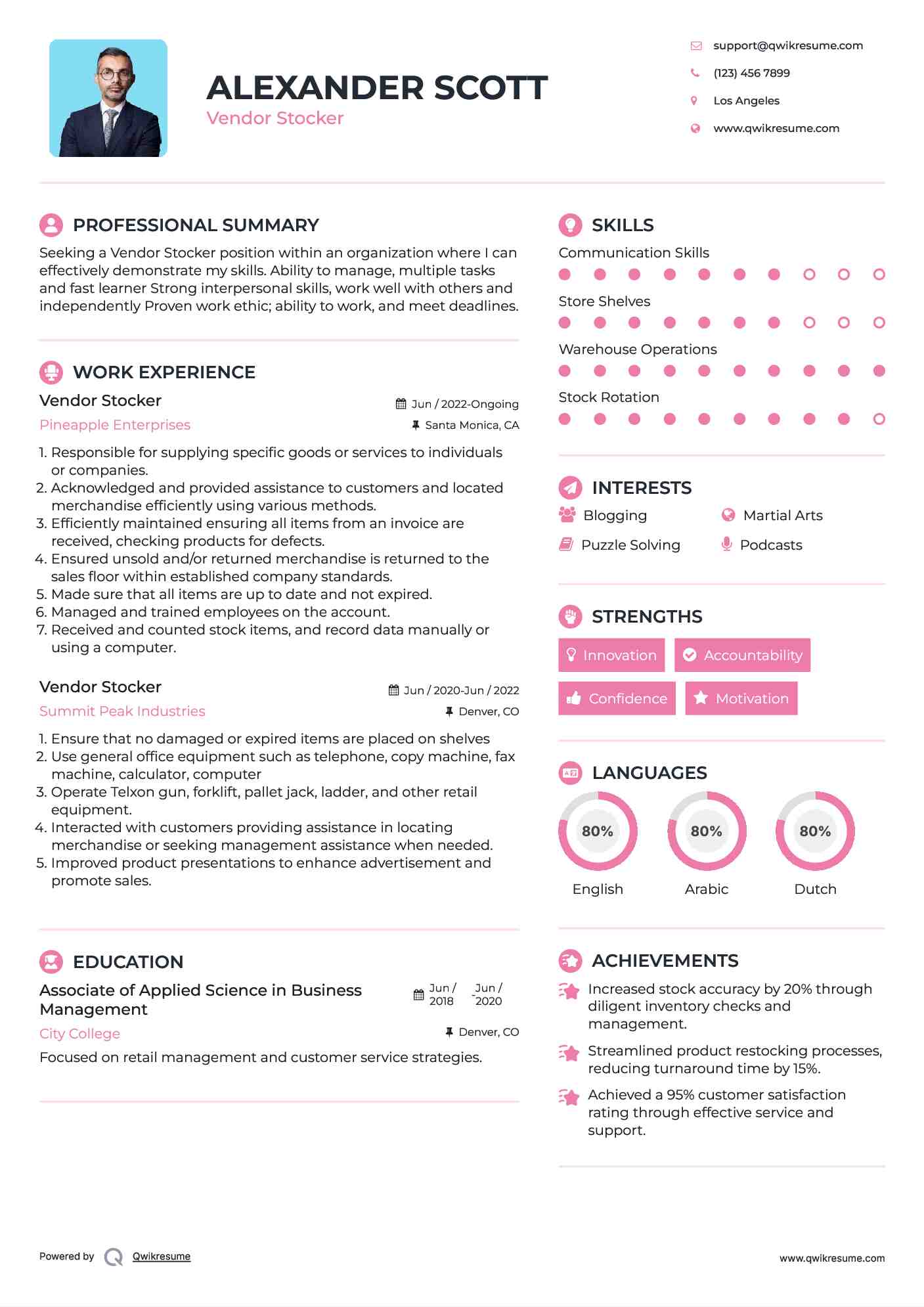 Vendor Stocker Resume Samples QwikResume