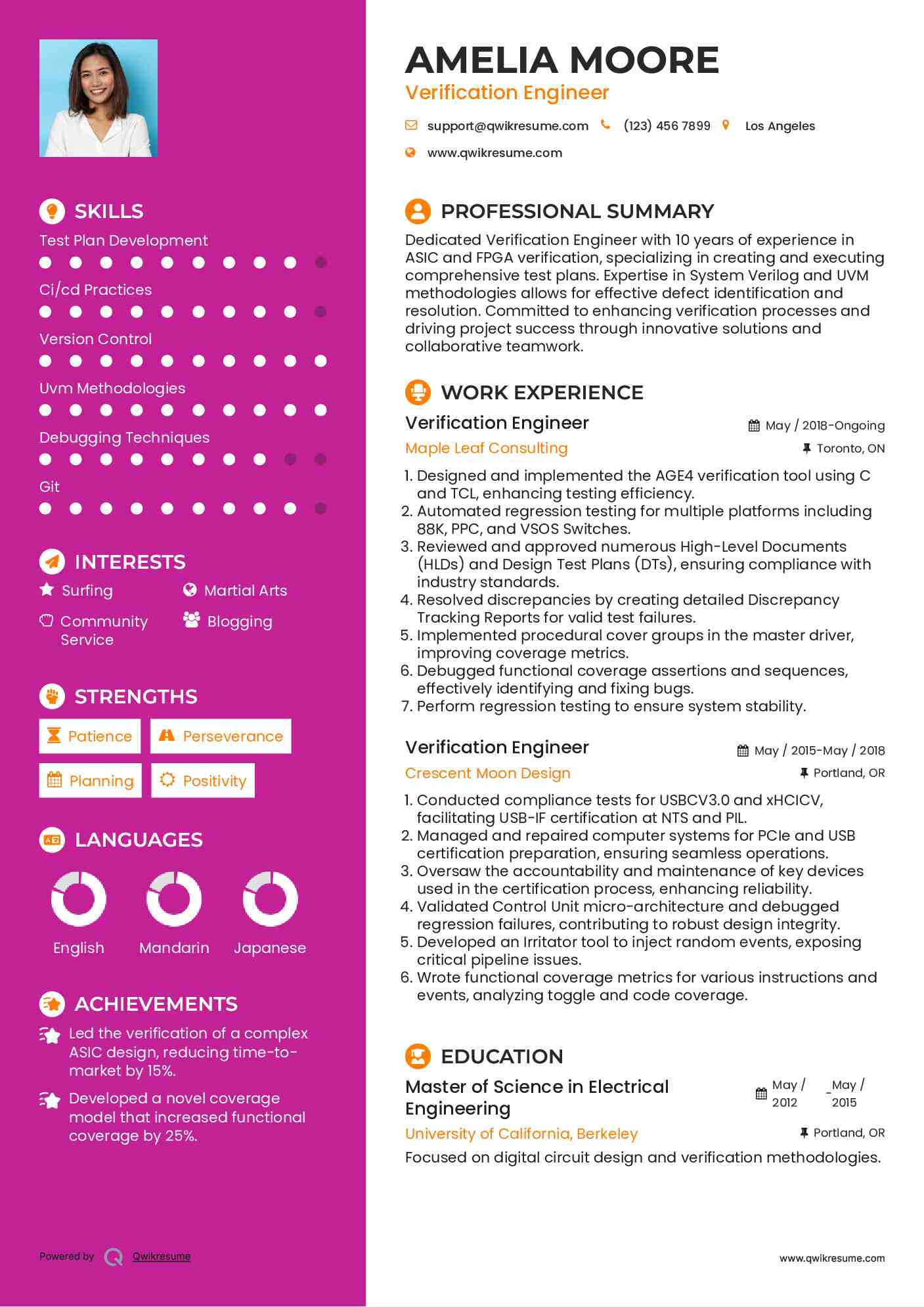 Verification Engineer Resume Example