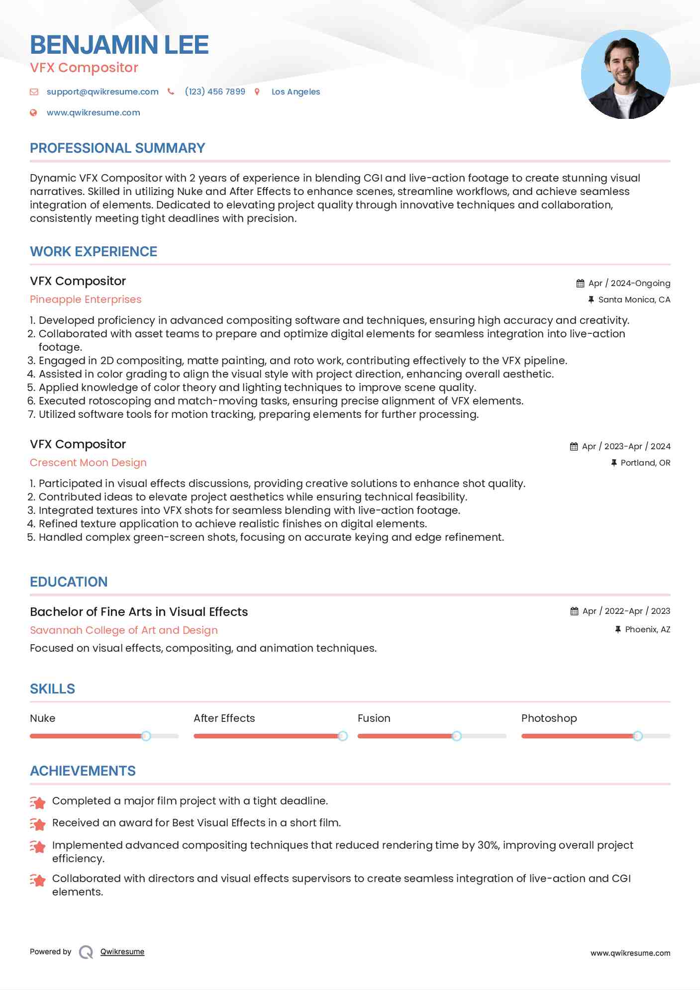 VFX Compositor Resume Format