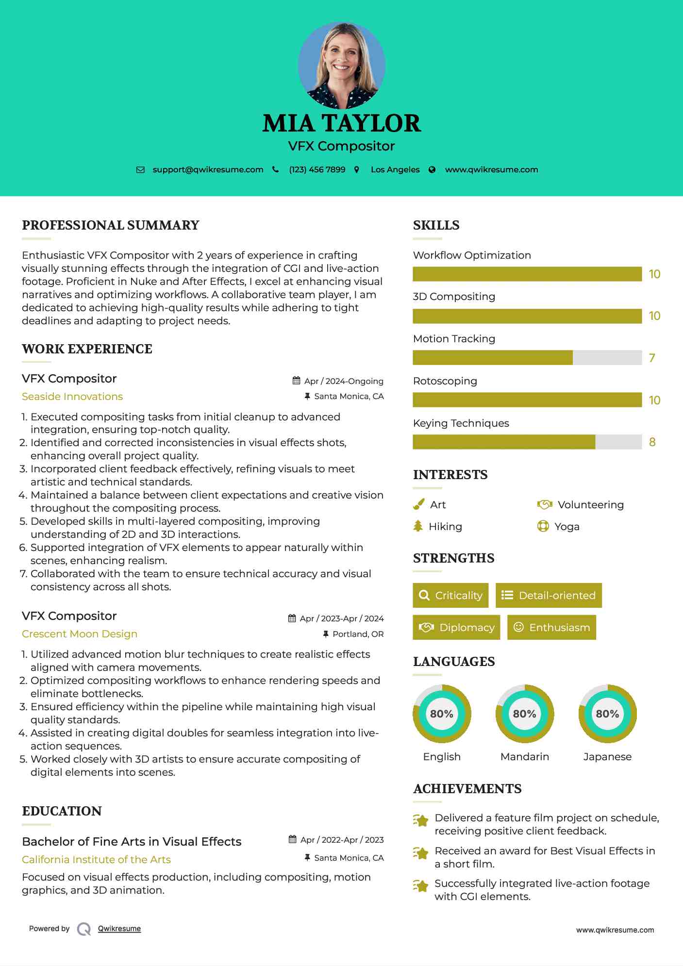 VFX Compositor Resume Model
