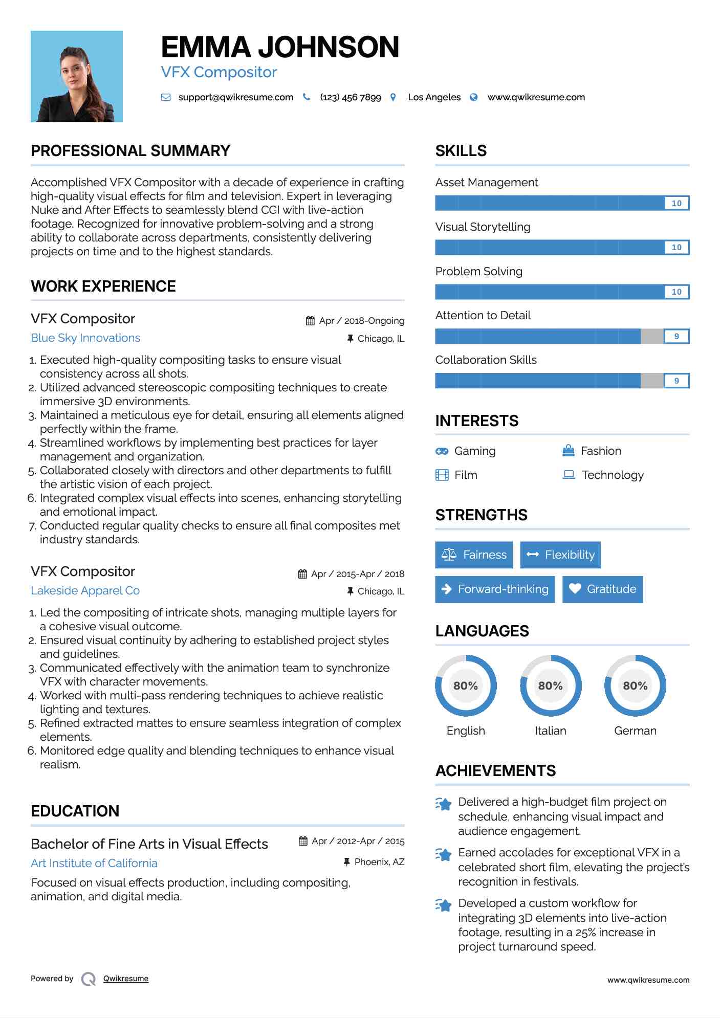 VFX Compositor Resume Model