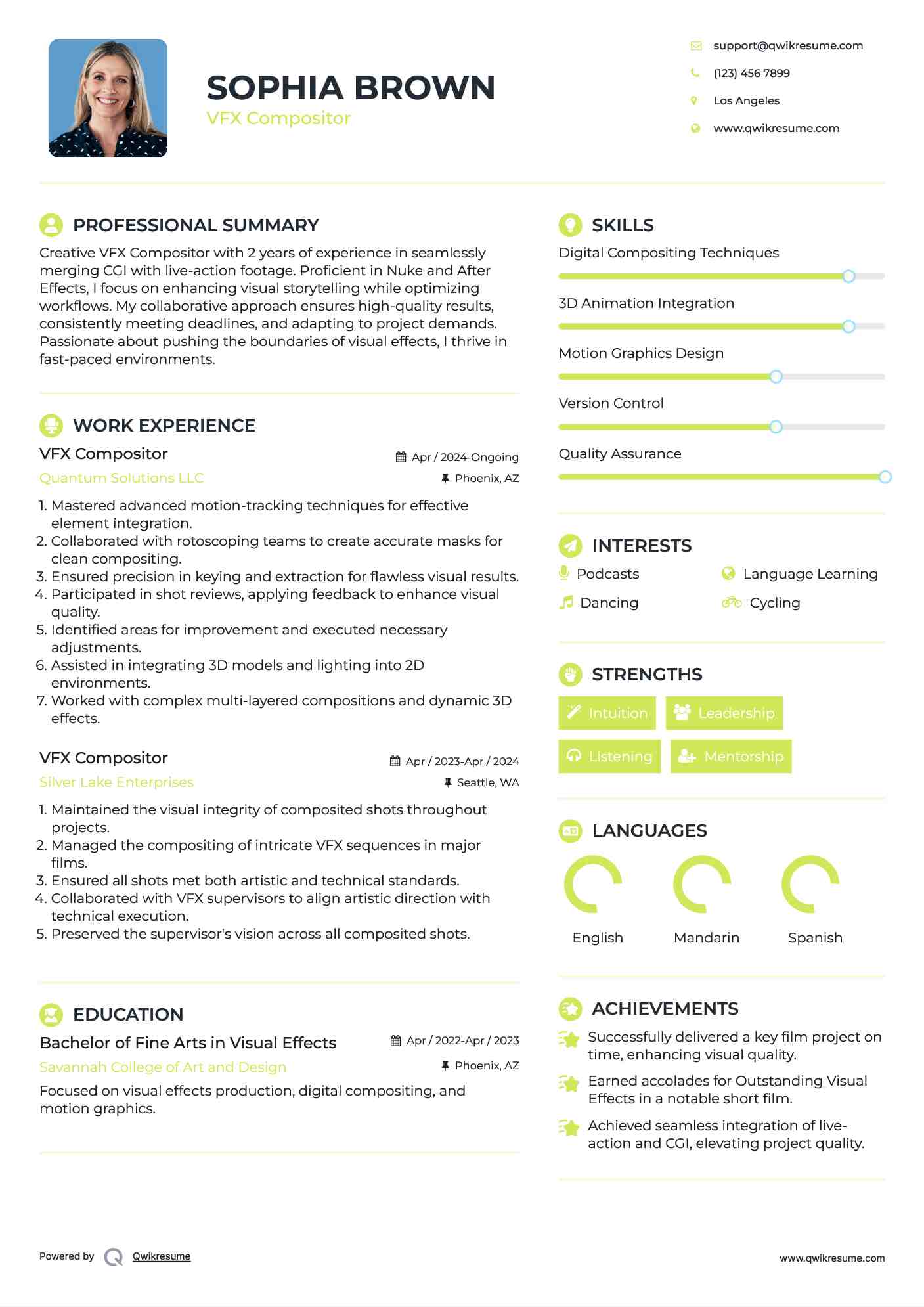 VFX Compositor Resume Model