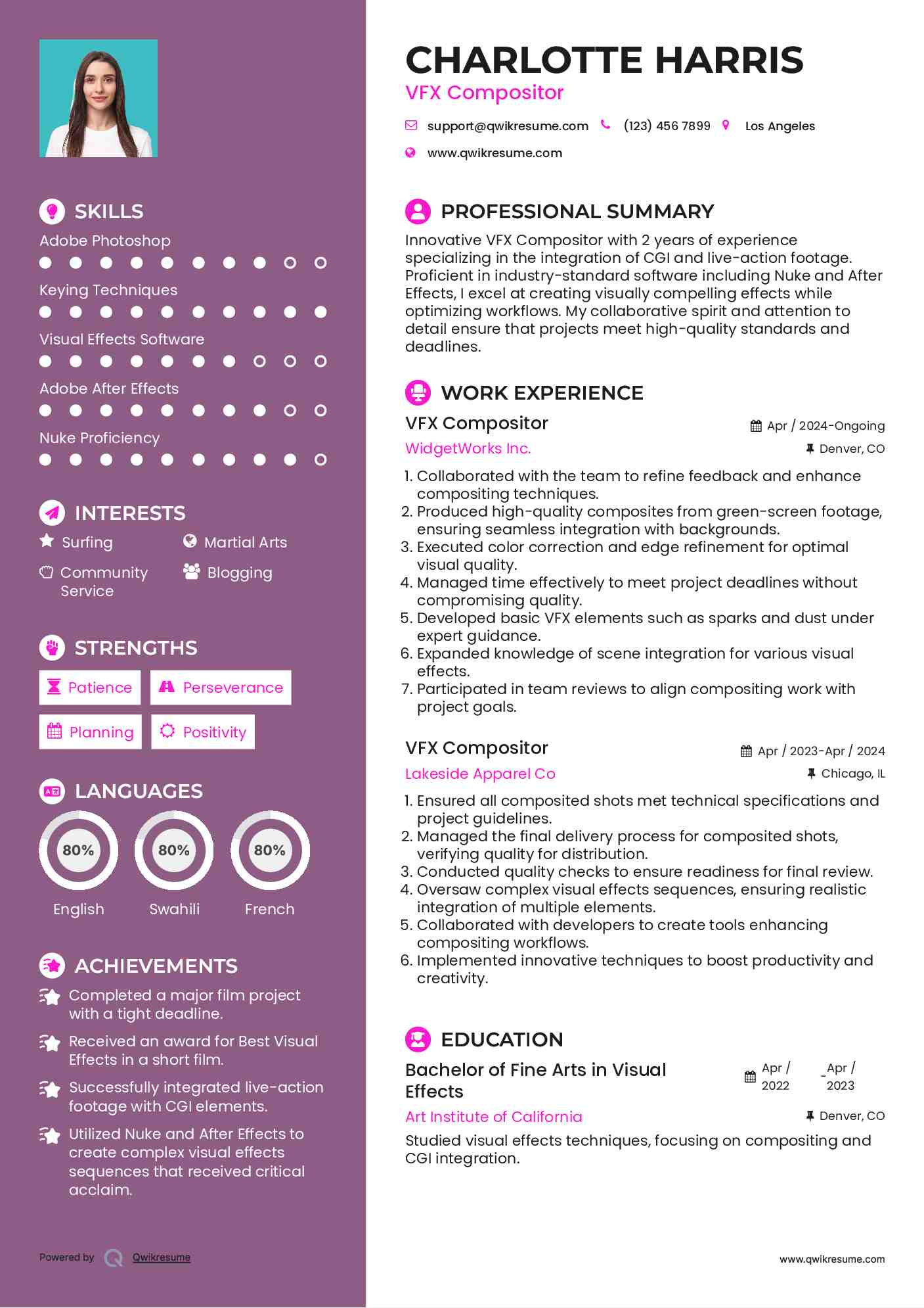 VFX Compositor Resume Example